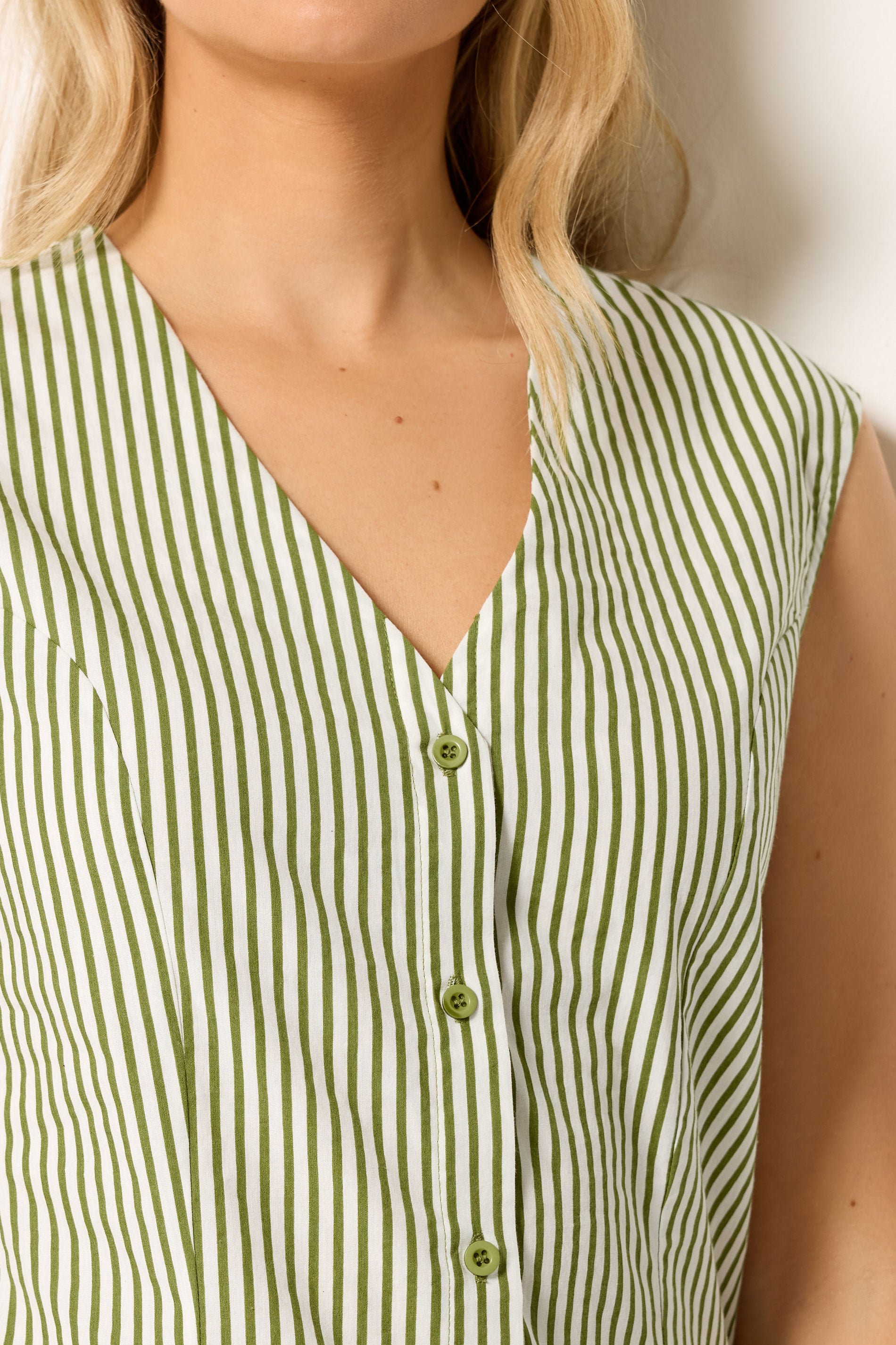 LTS Tall Women's Green Stripe Cotton Button Waistcoat | Long Tall Sally 4