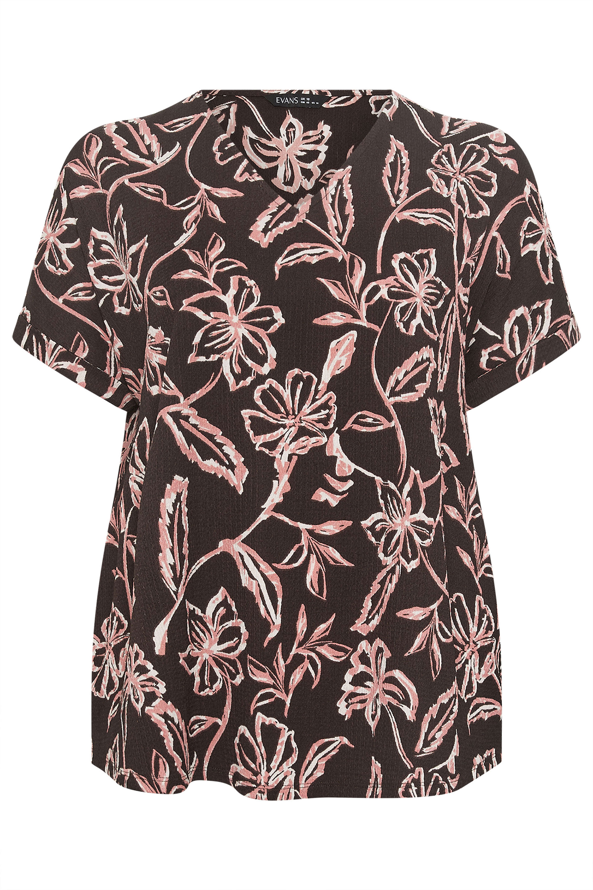 EVANS Plus Size Chocolate Brown Floral Crinkle Top | Evans 5