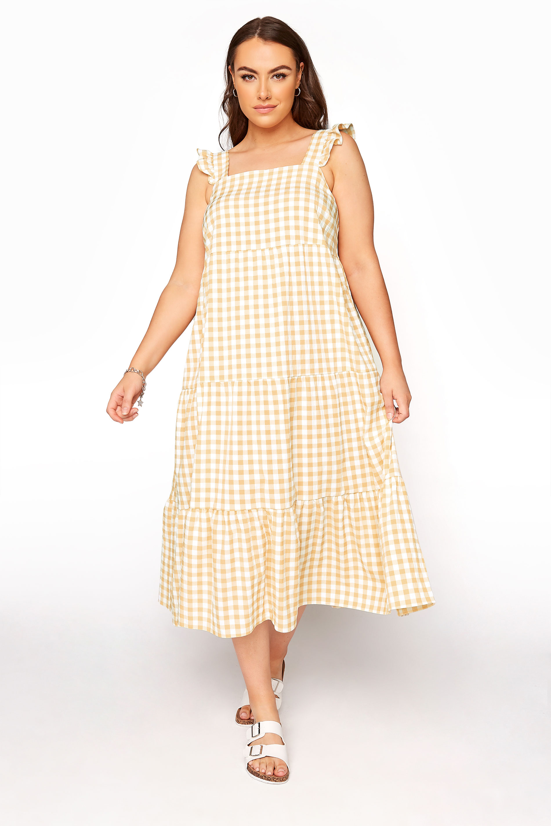 YOURS LONDON Curve Yellow Gingham Frill Dress 1