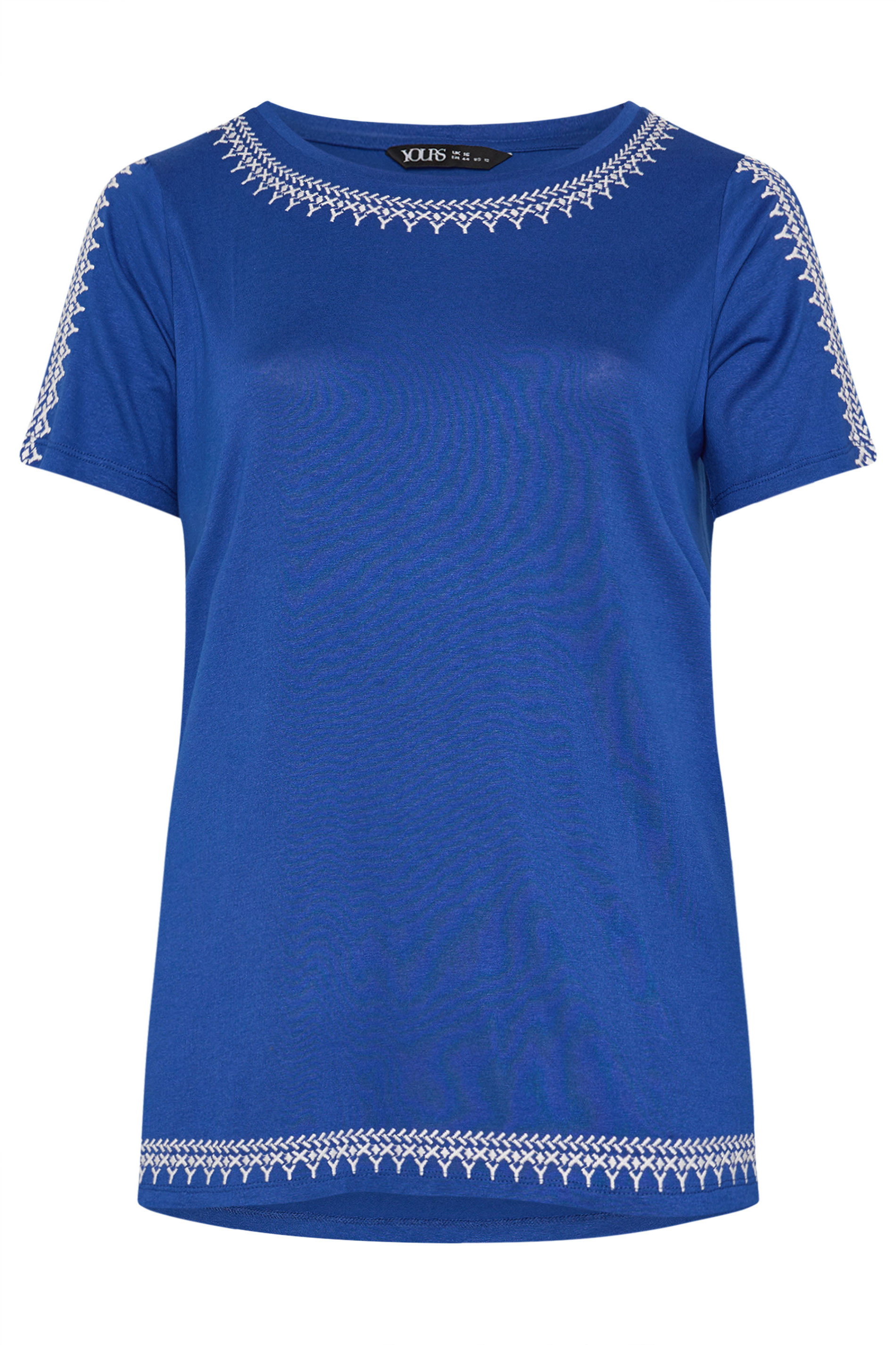 YOURS Plus Size Blue Embroidered Cold Shoulder T-Shirt | Yours Clothing 5