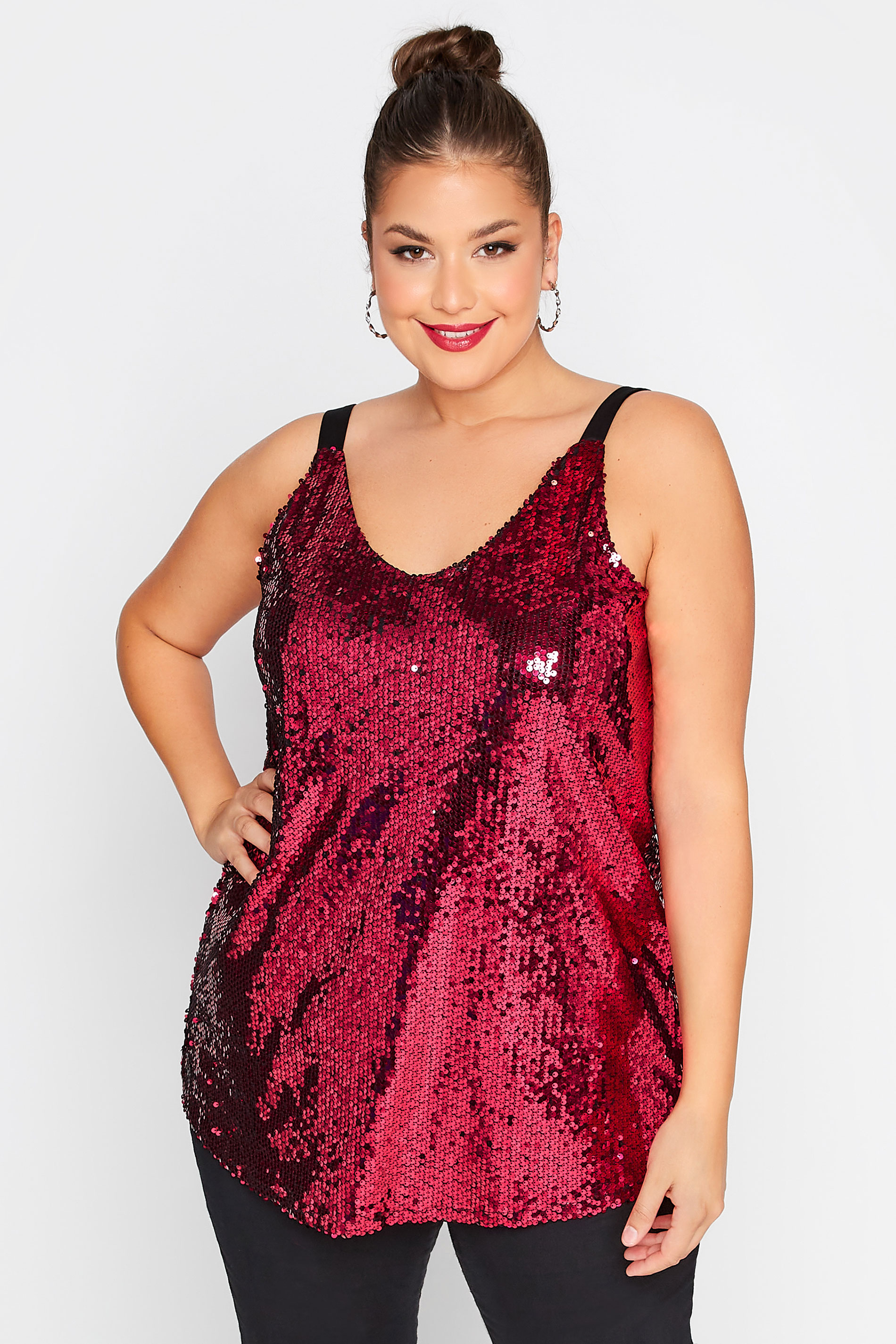 YOURS LONDON Plus Size Red Sequin Embellished Cami Top | Yours Clothing 1