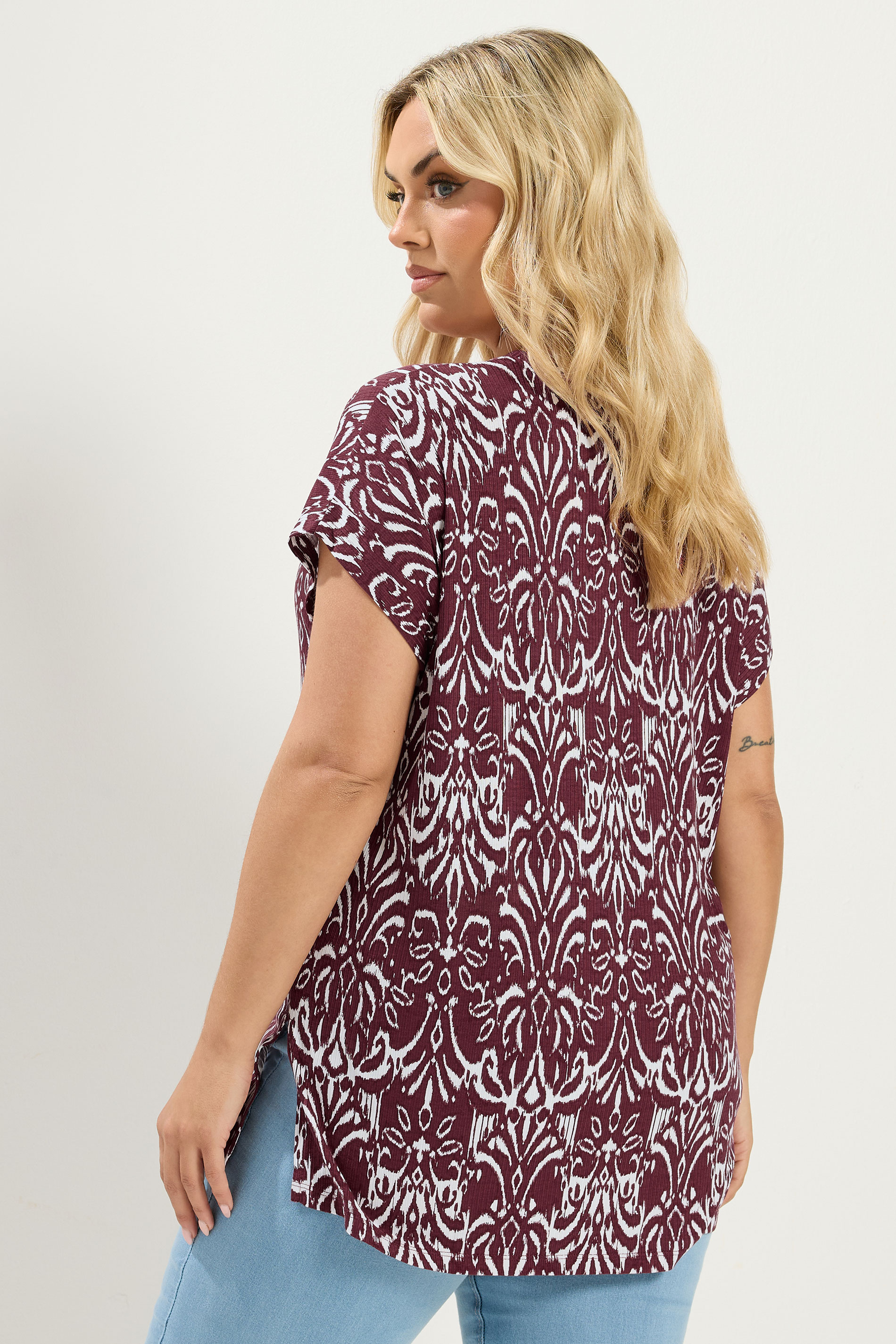 YOURS Plus Size Red Ikat T-Shirt | Yours Clothing 2