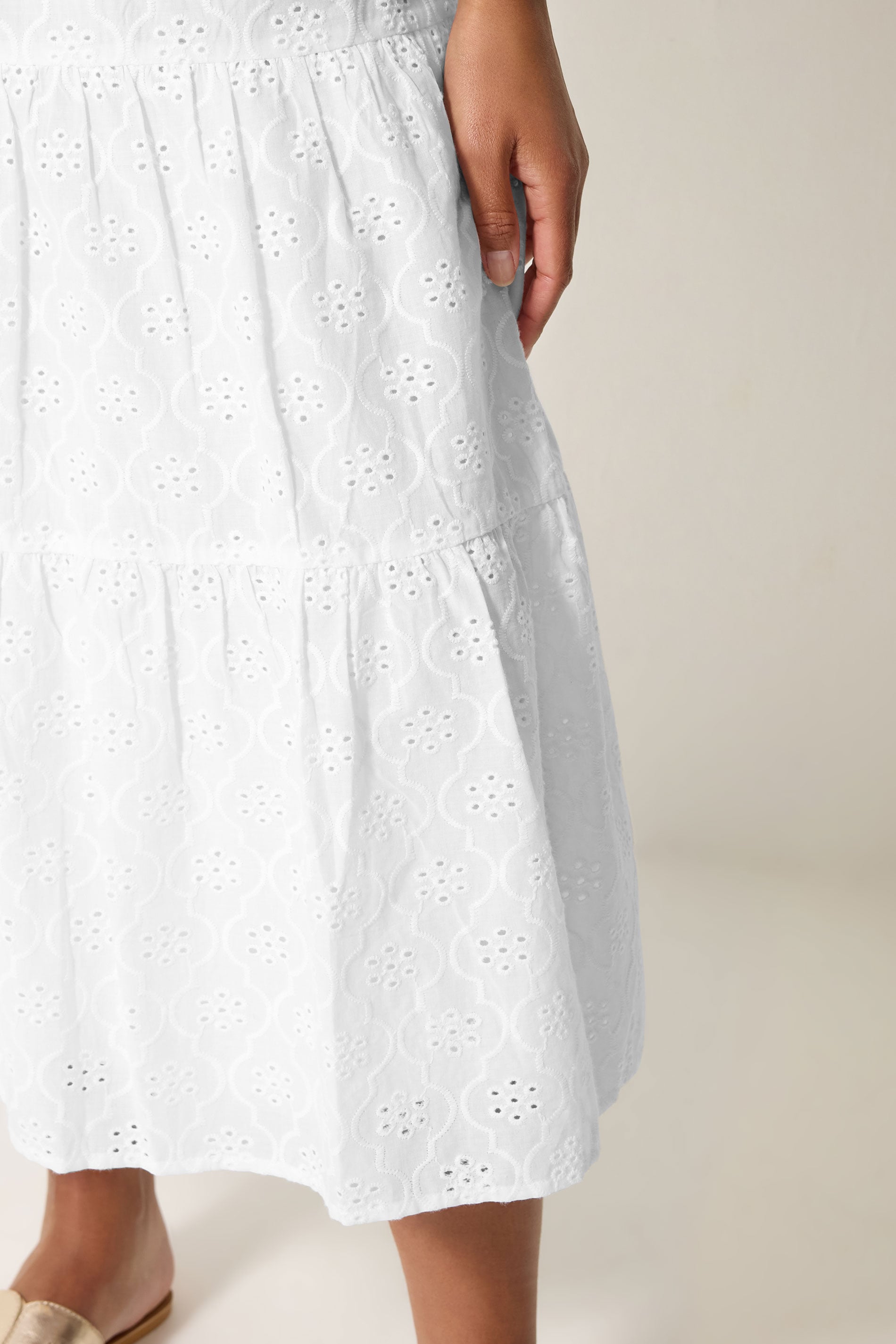 M&Co White Broderie Tiered Cotton Maxi Skirt | M&Co  4