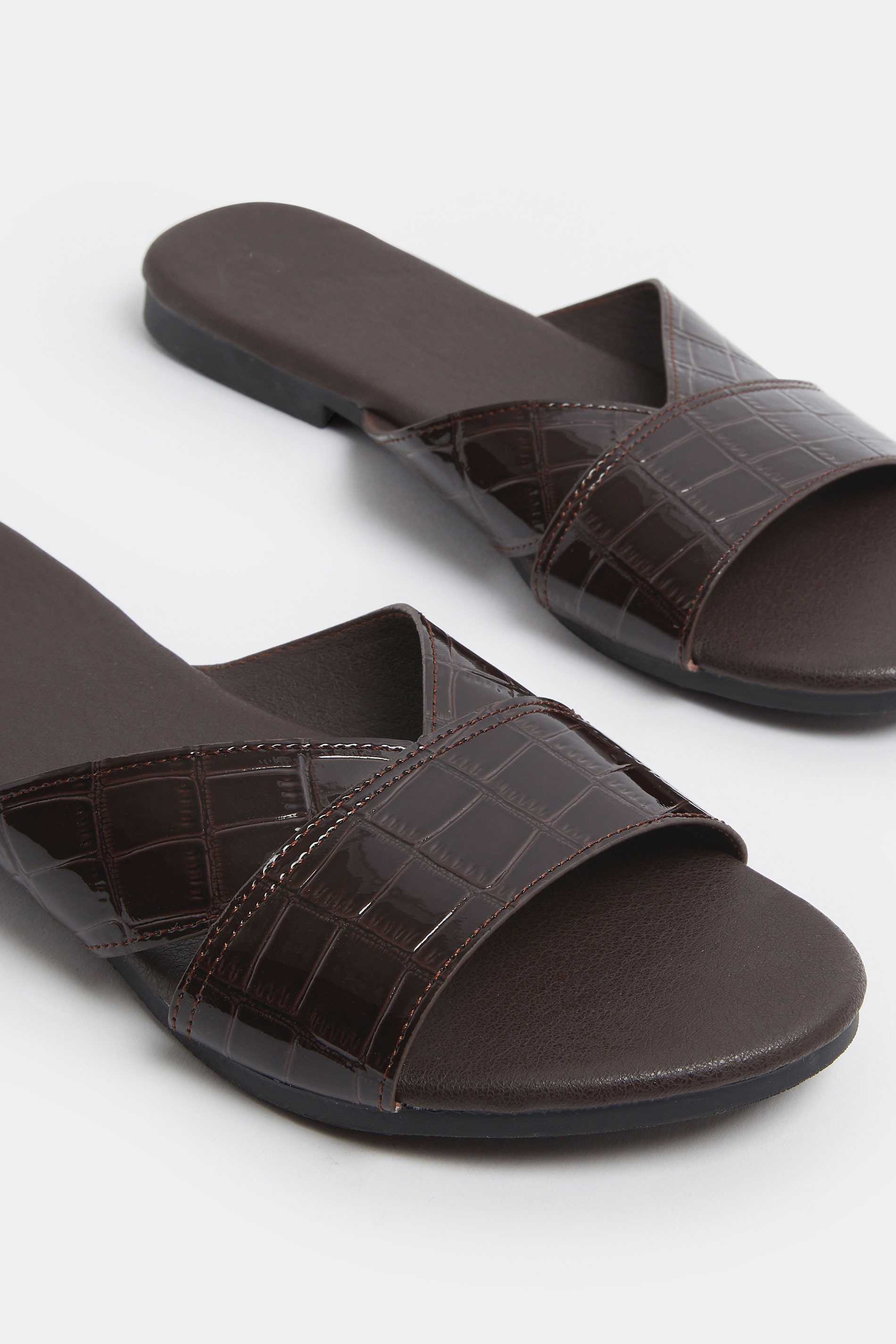Chocolate Brown Faux Leather Mule Sandals | Yours Clothing 5