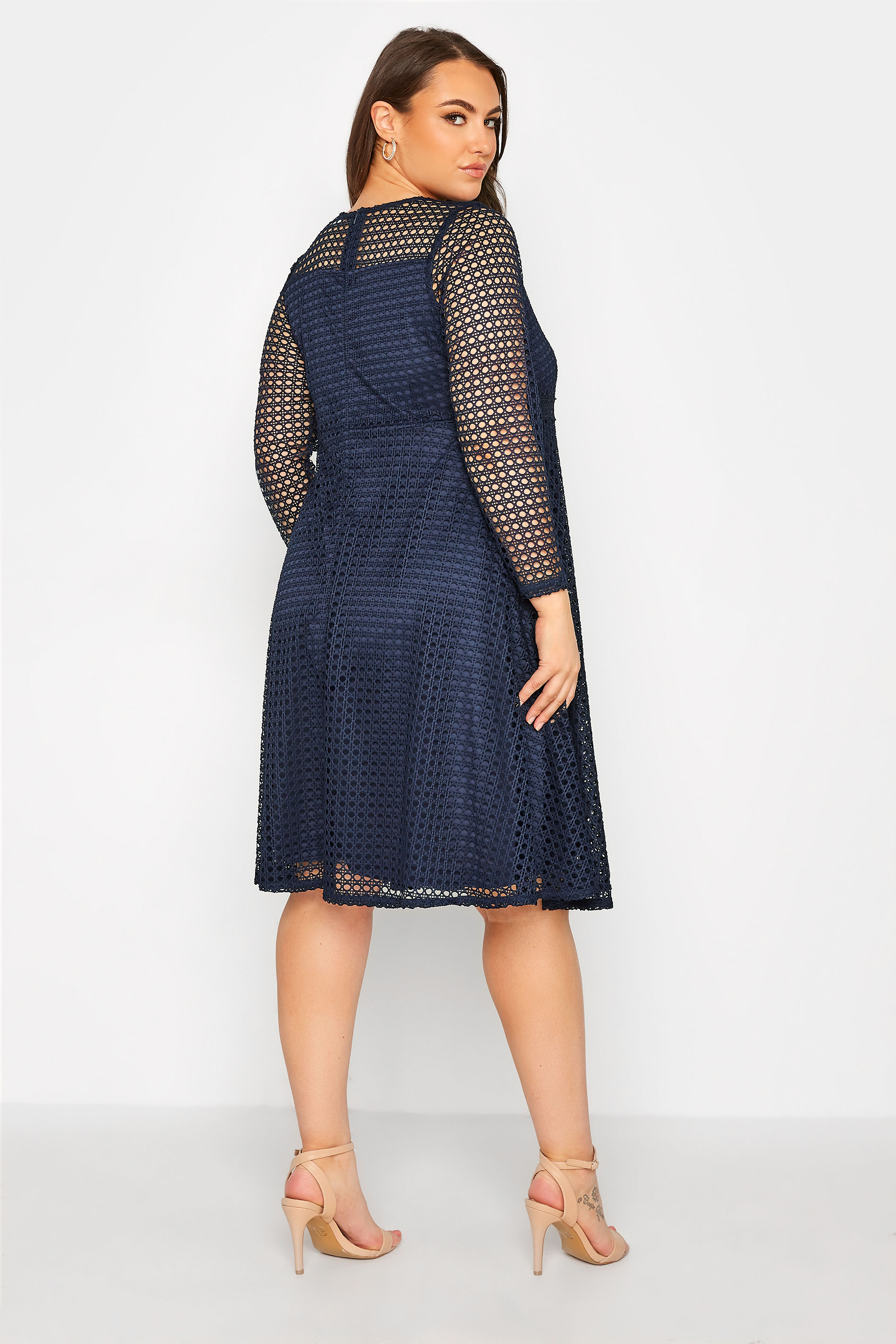YOURS LONDON Plus Size Navy Blue Lace Midi Skater Dress | Yours Clothing 3
