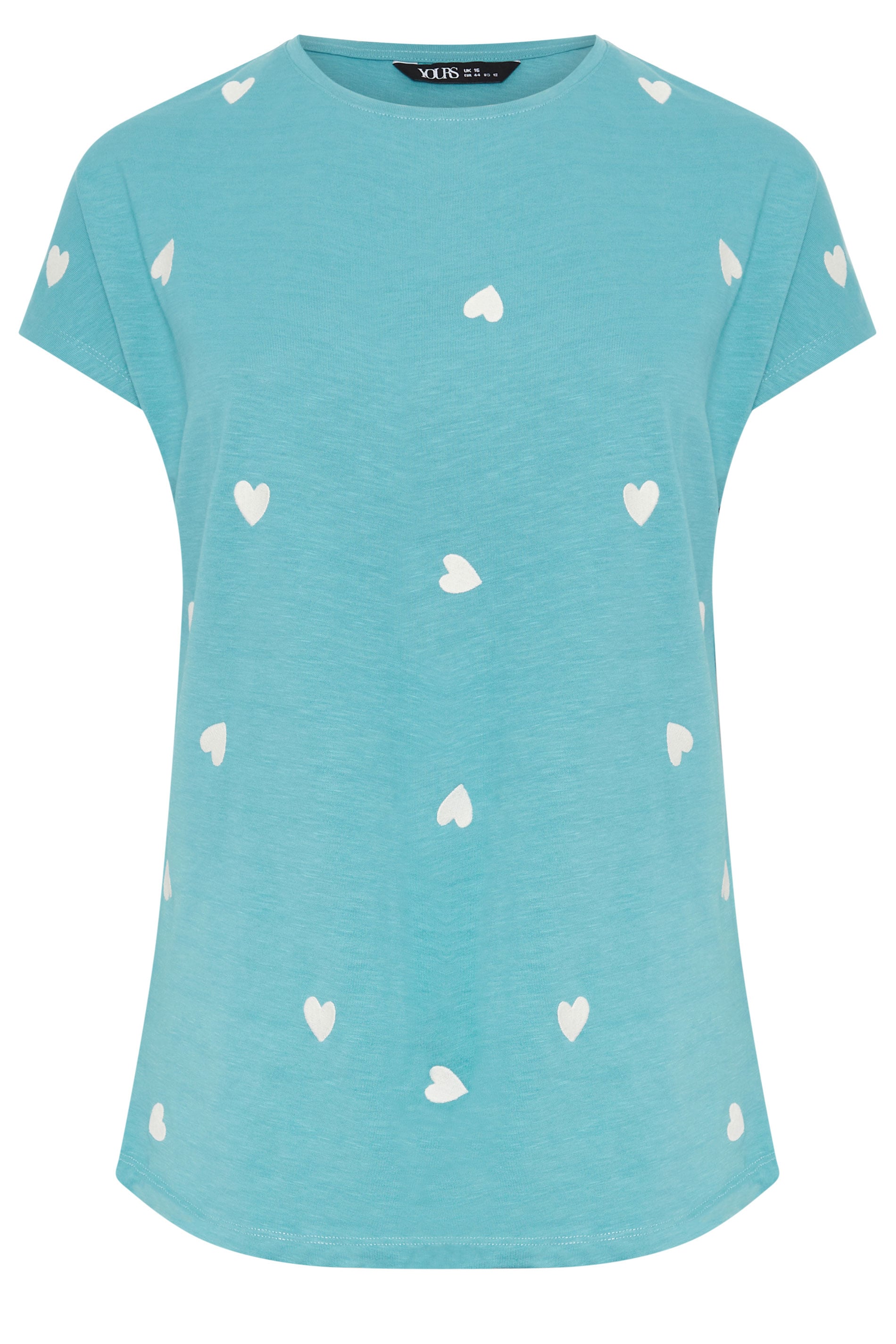 YOURS Plus Size Light Blue Embroidered Heart T-Shirt | Yours Clothing 5