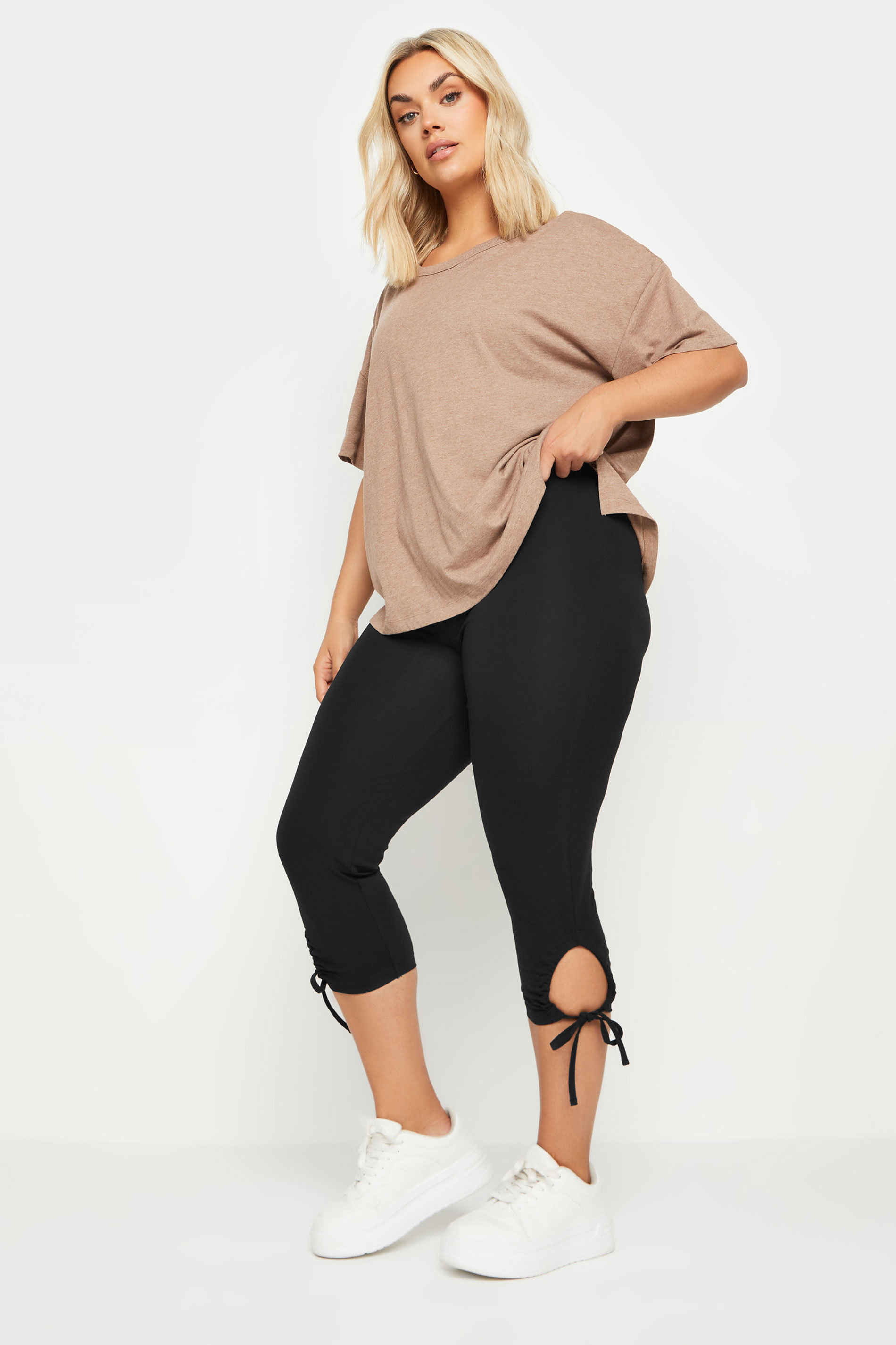 YOURS Plus Size Black Tie Hem Cropped Leggings | Yours Clothing 2