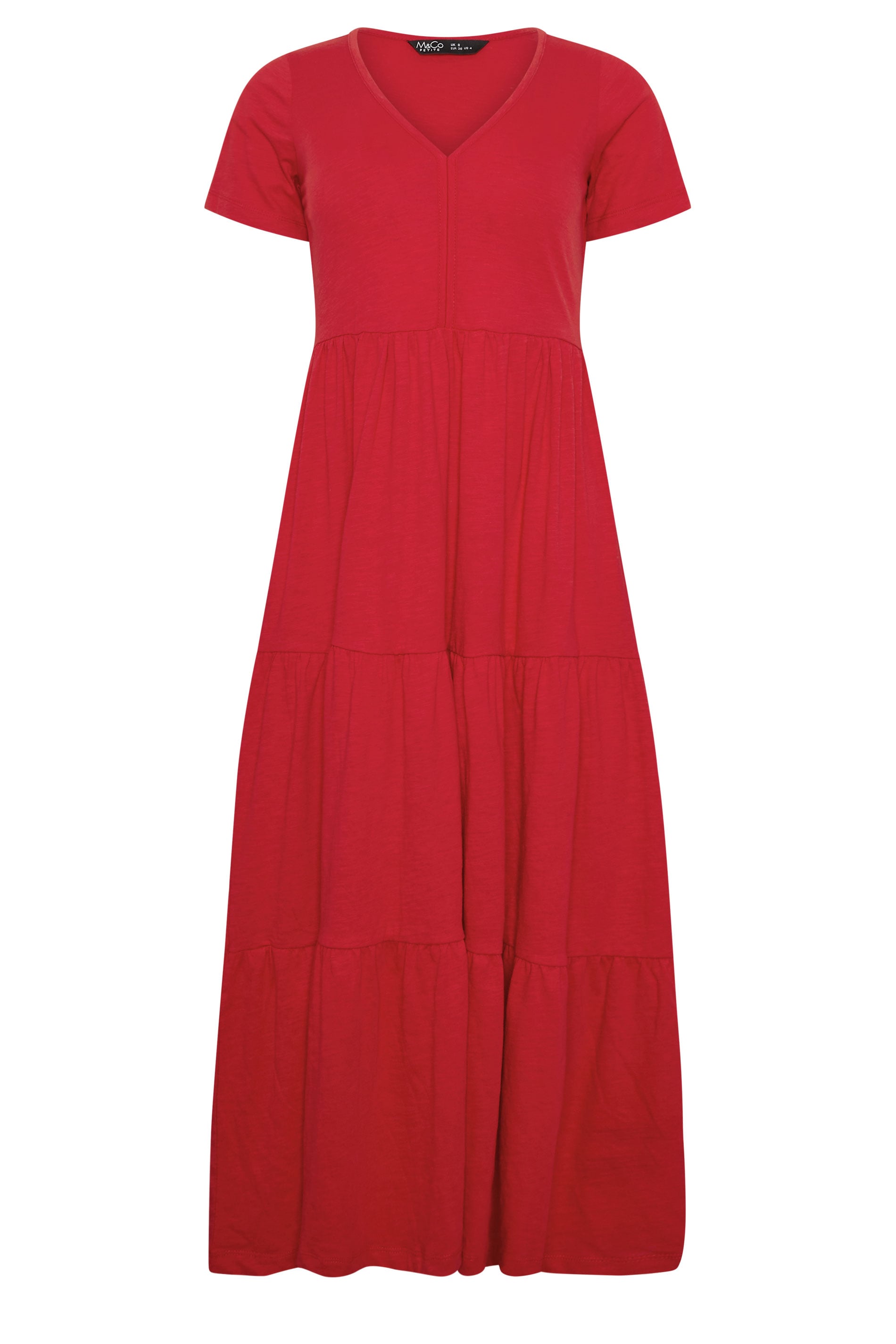 M&Co Petite Red Notch Neck Tiered Cotton Maxi Dress | M&Co 5