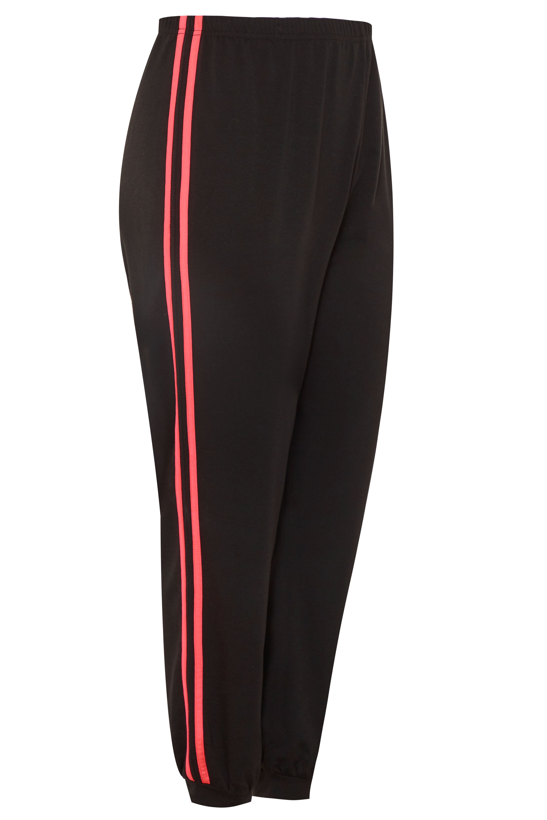 LIMITED COLLECTION Black Neon Pink Side Stripe Joggers | Yours Clothing