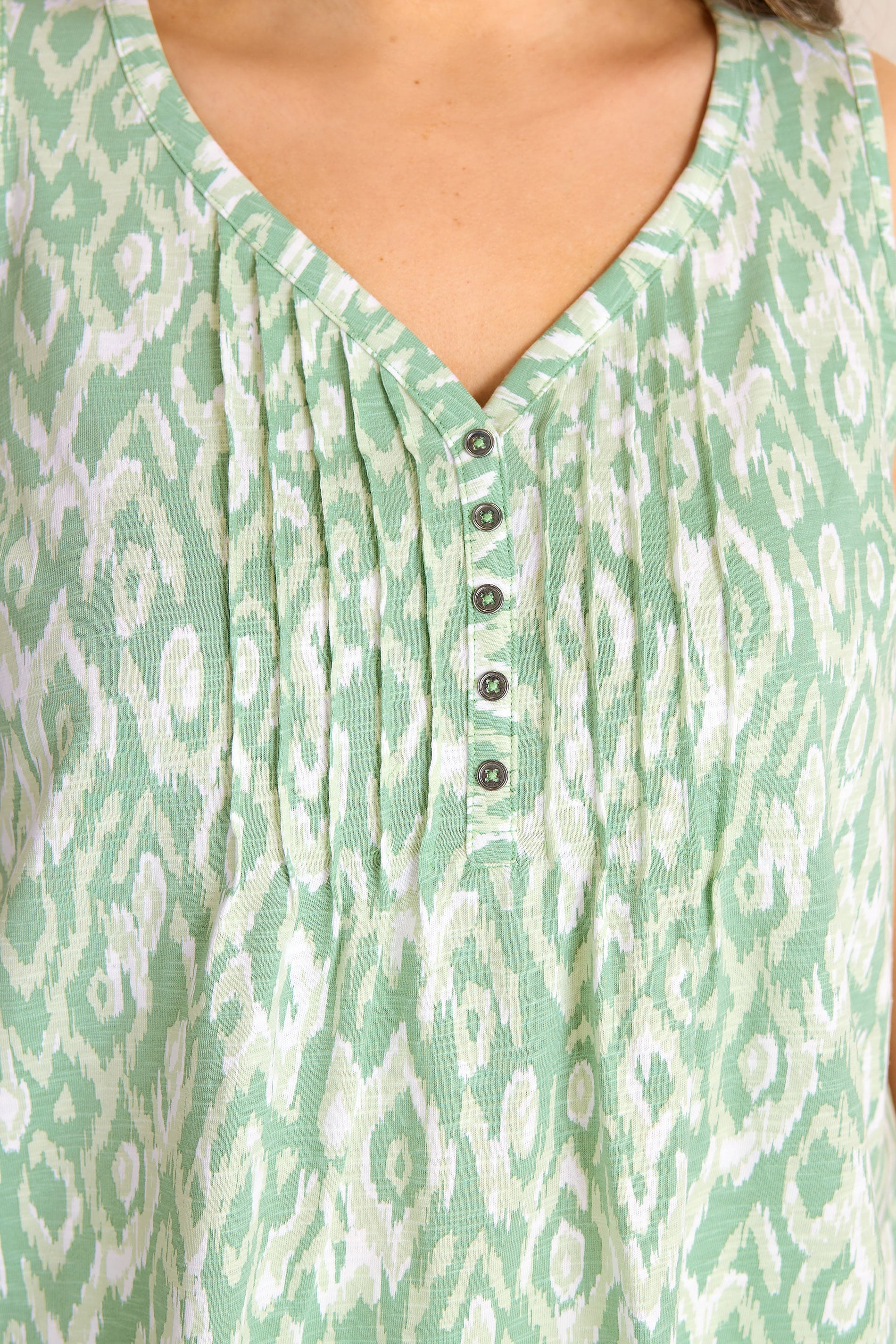EVANS Plus Size Green Ikat Print Sleeveless Henley Top | Evans 5