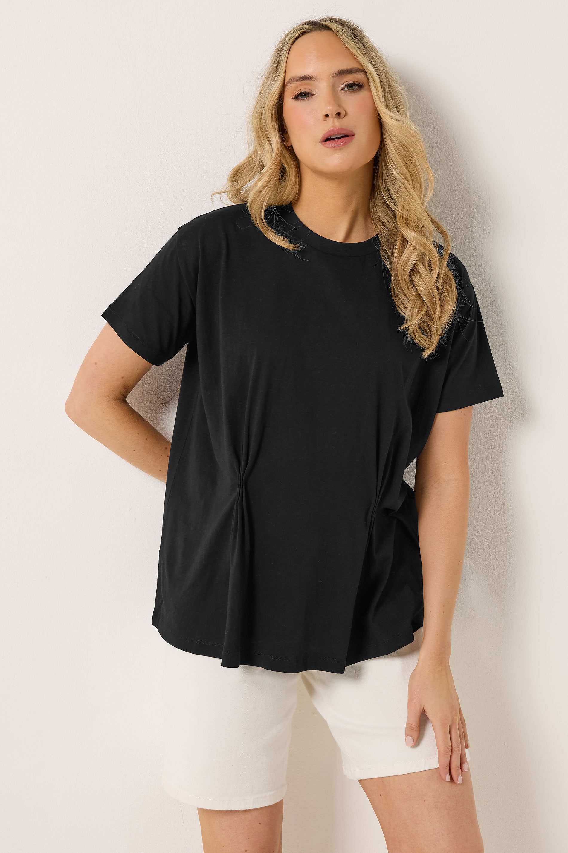 LTS Tall Women's Black Pleat Front Cotton T-Shirt | Long Tall Sally 3