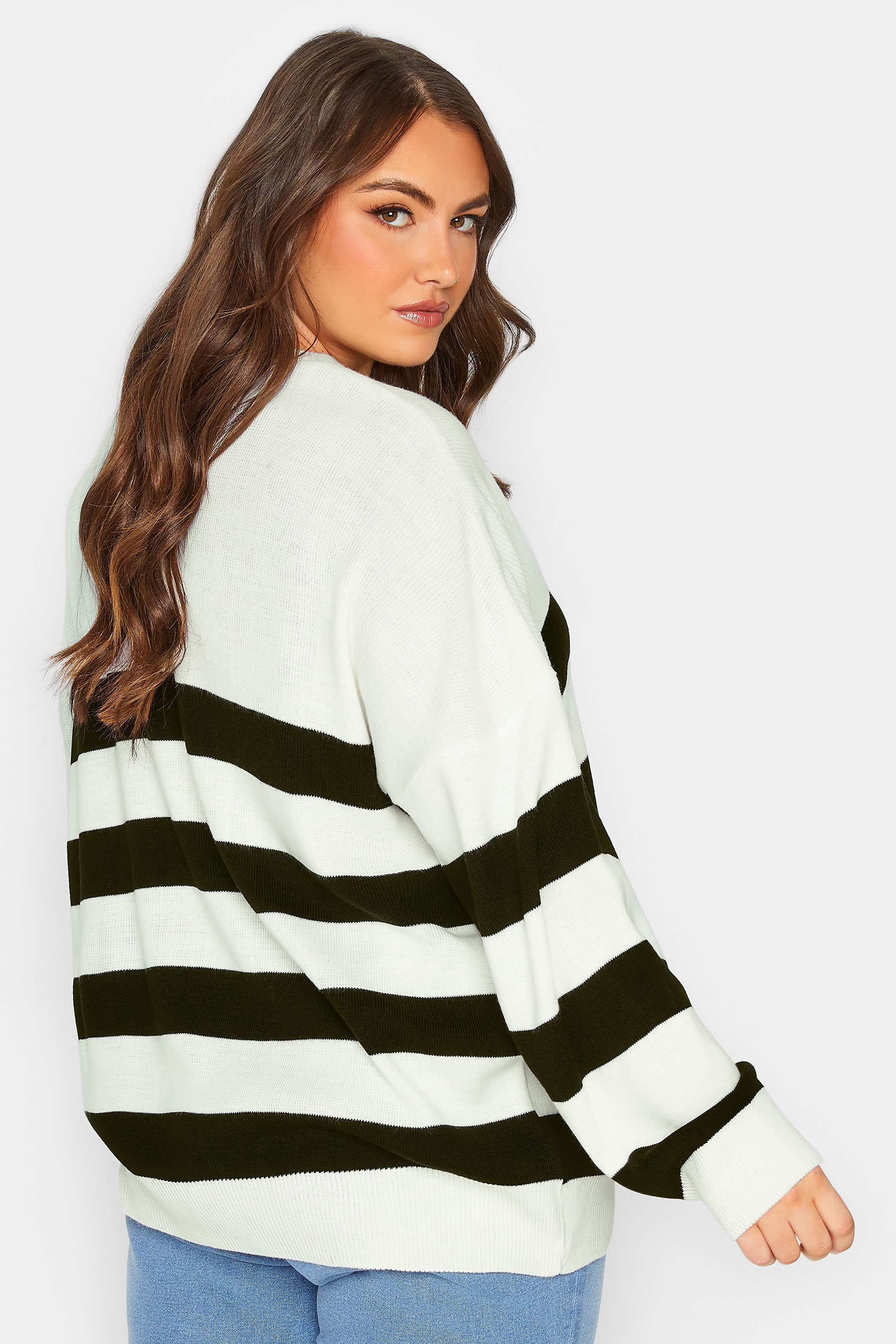 YOURS Plus Size Curve White Stripe Jumper | Yours Clothing  3
