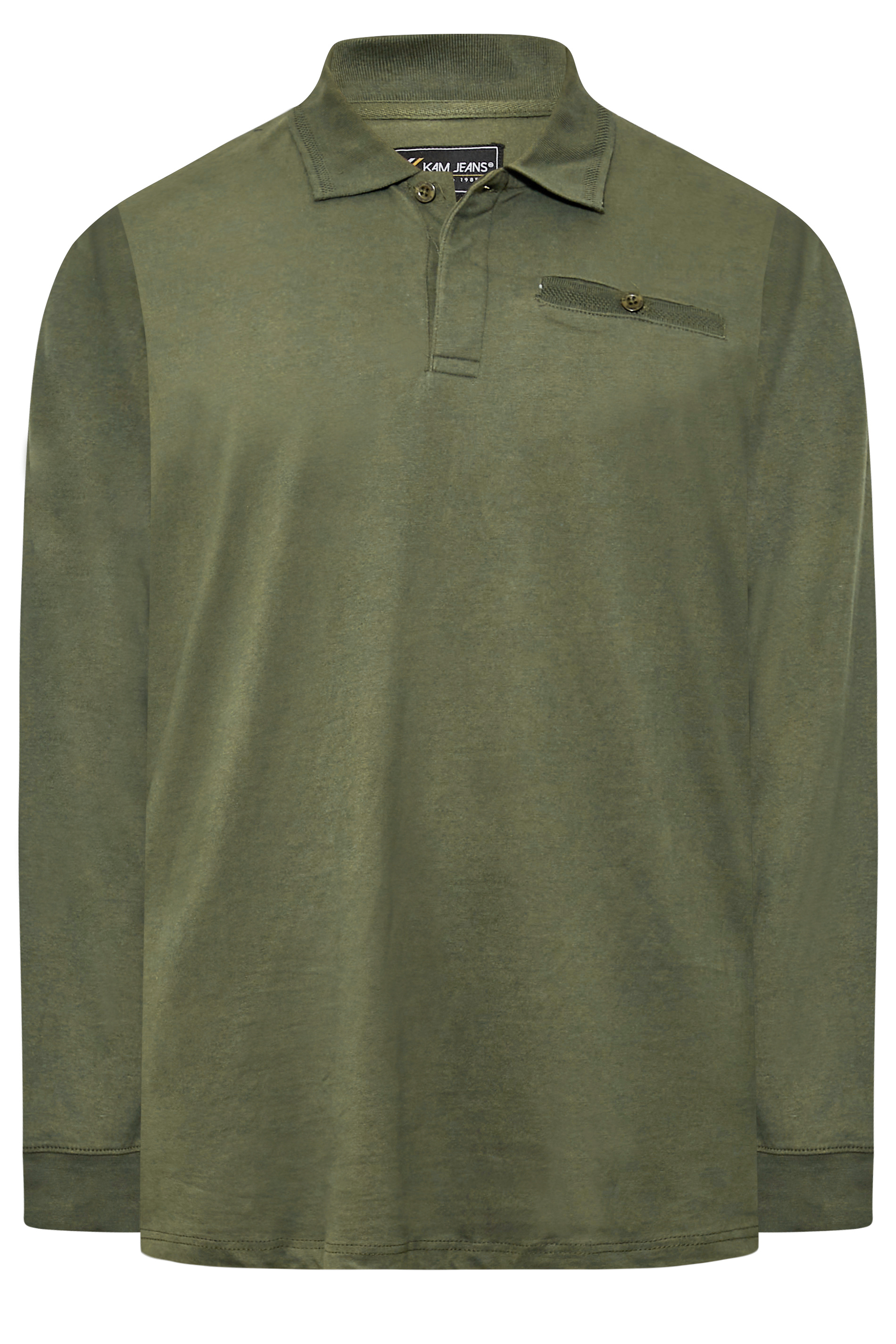 KAM Big & Tall Khaki Green Long Sleeve Polo Shirt 3