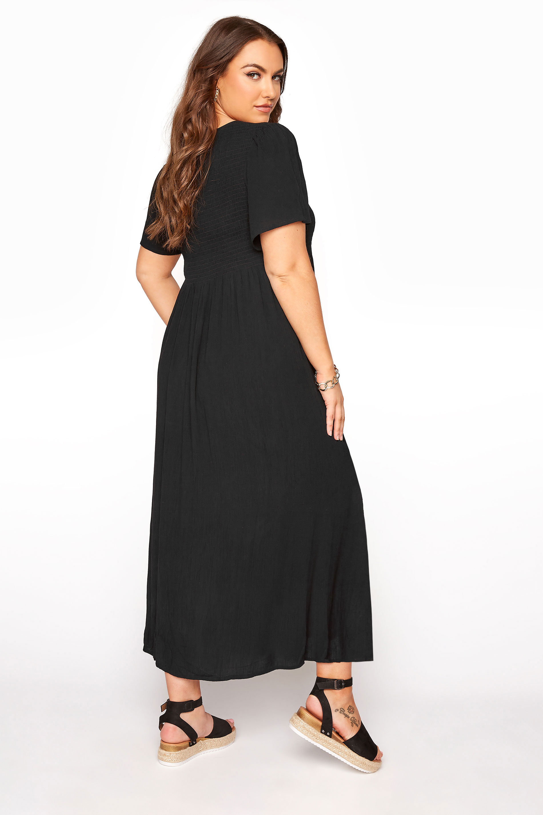 LIMITED COLLECTION Black Shirred Crinkle Maxi Dress | Yours Clothing