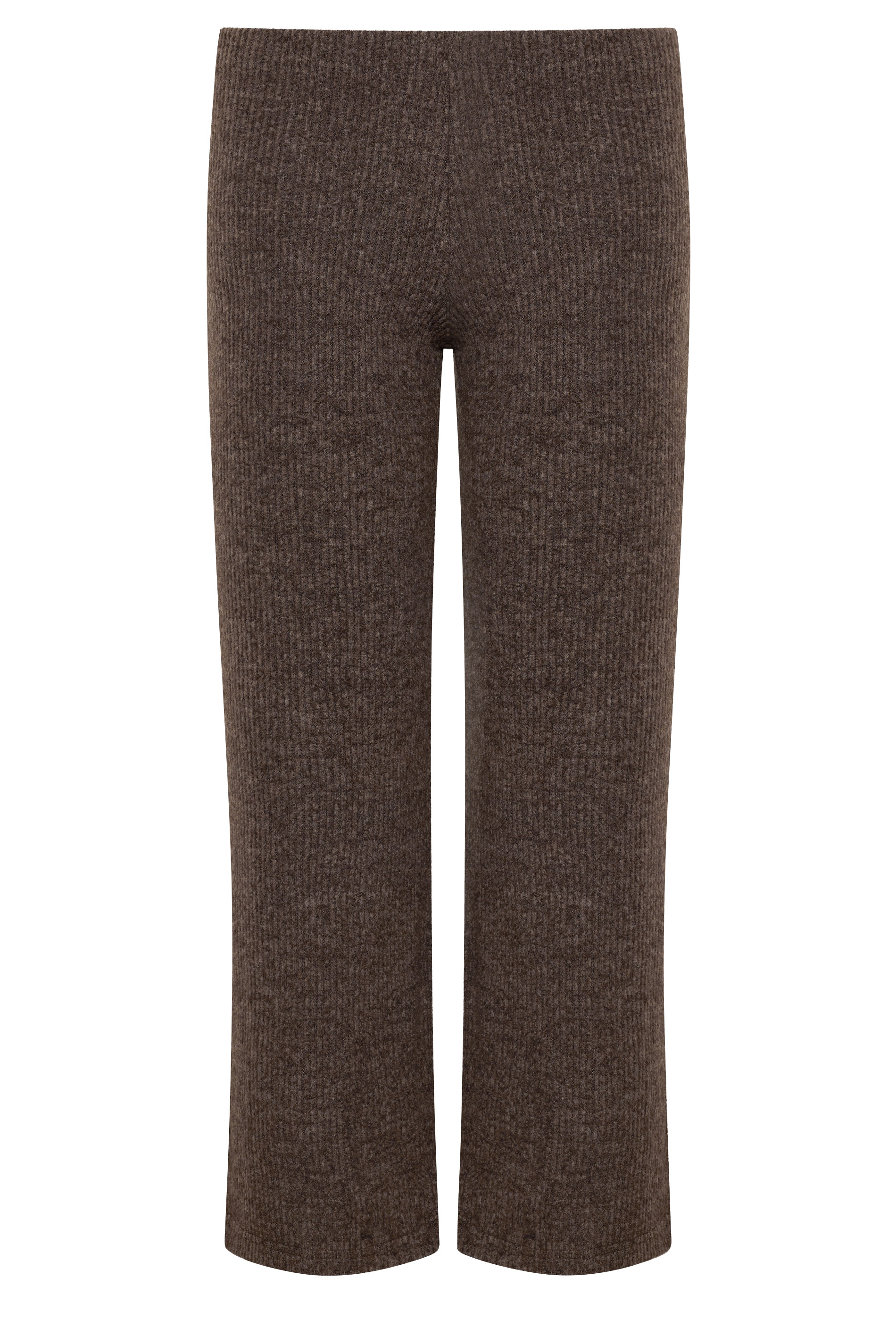PixieGirl Petite Women's Chocolate Brown Ribbed Soft Touch Wide Leg Trousers | PixieGirl 5