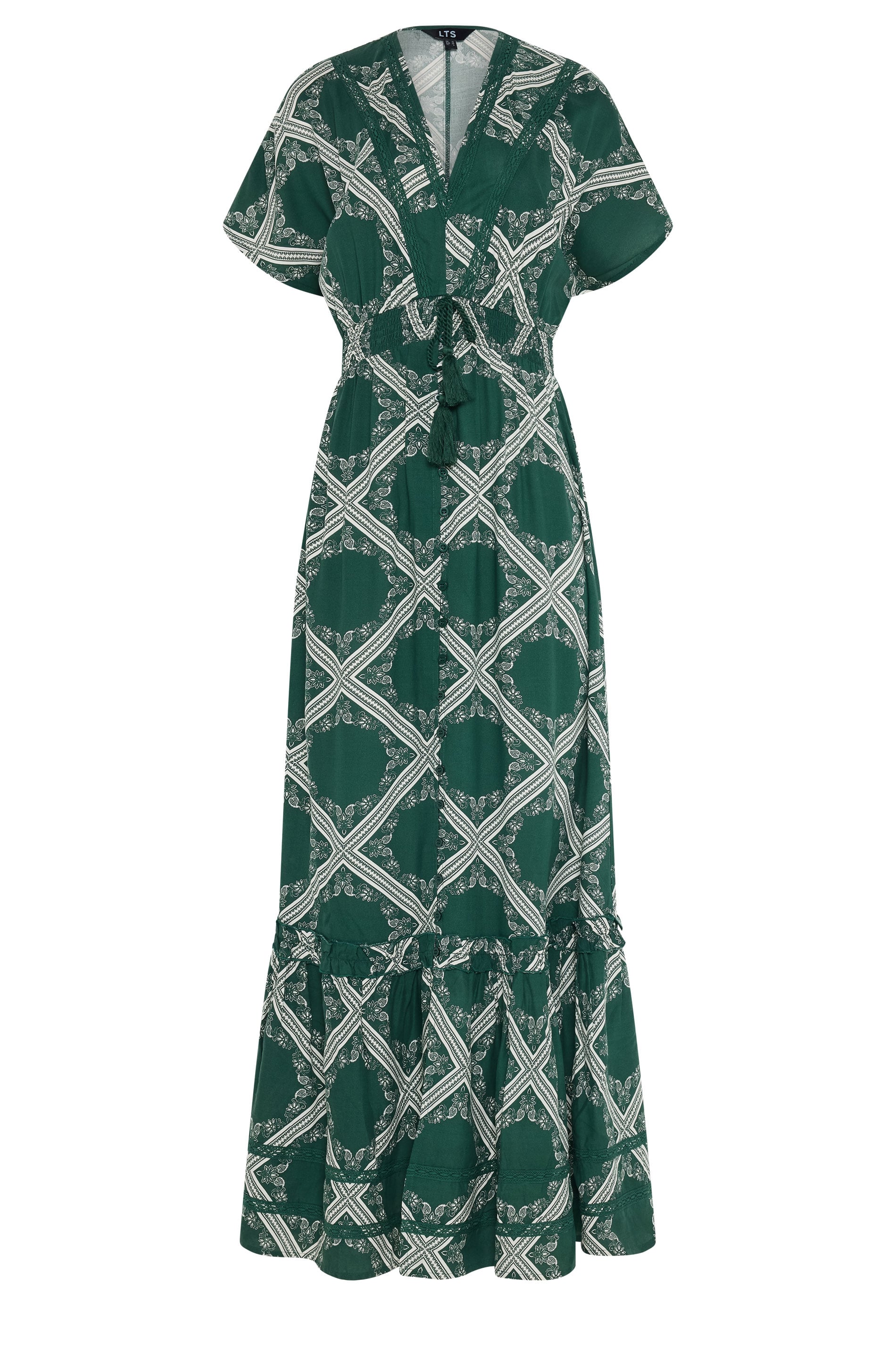 LTS Tall Women's Green Scarf Print Button Maxi Dress | Long Tall Sally 1