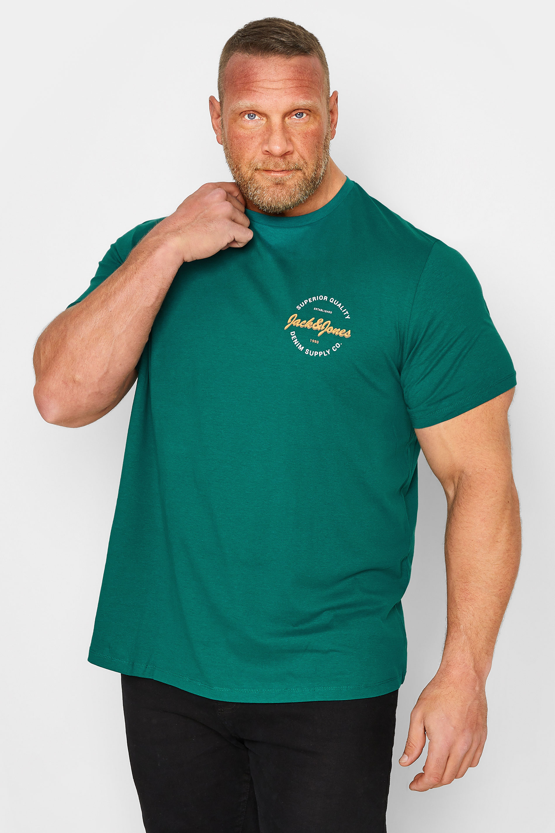 JACK & JONES Big & Tall Green & Black 3 Pack T-Shirts | BadRhino 2