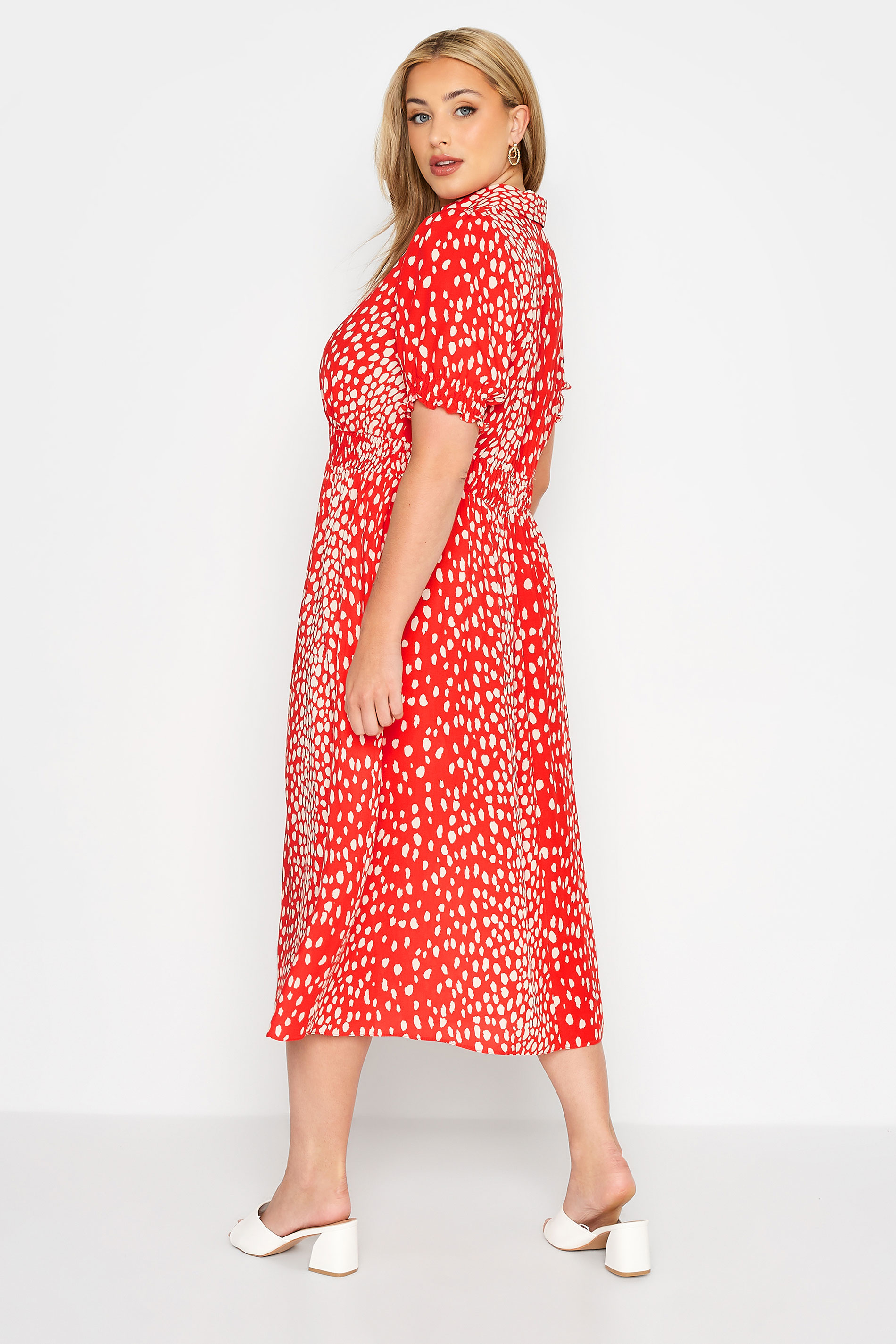 YOURS LONDON Plus Size Red Dalmatian Print Shirred Waist Dress | Yours Clothing 3