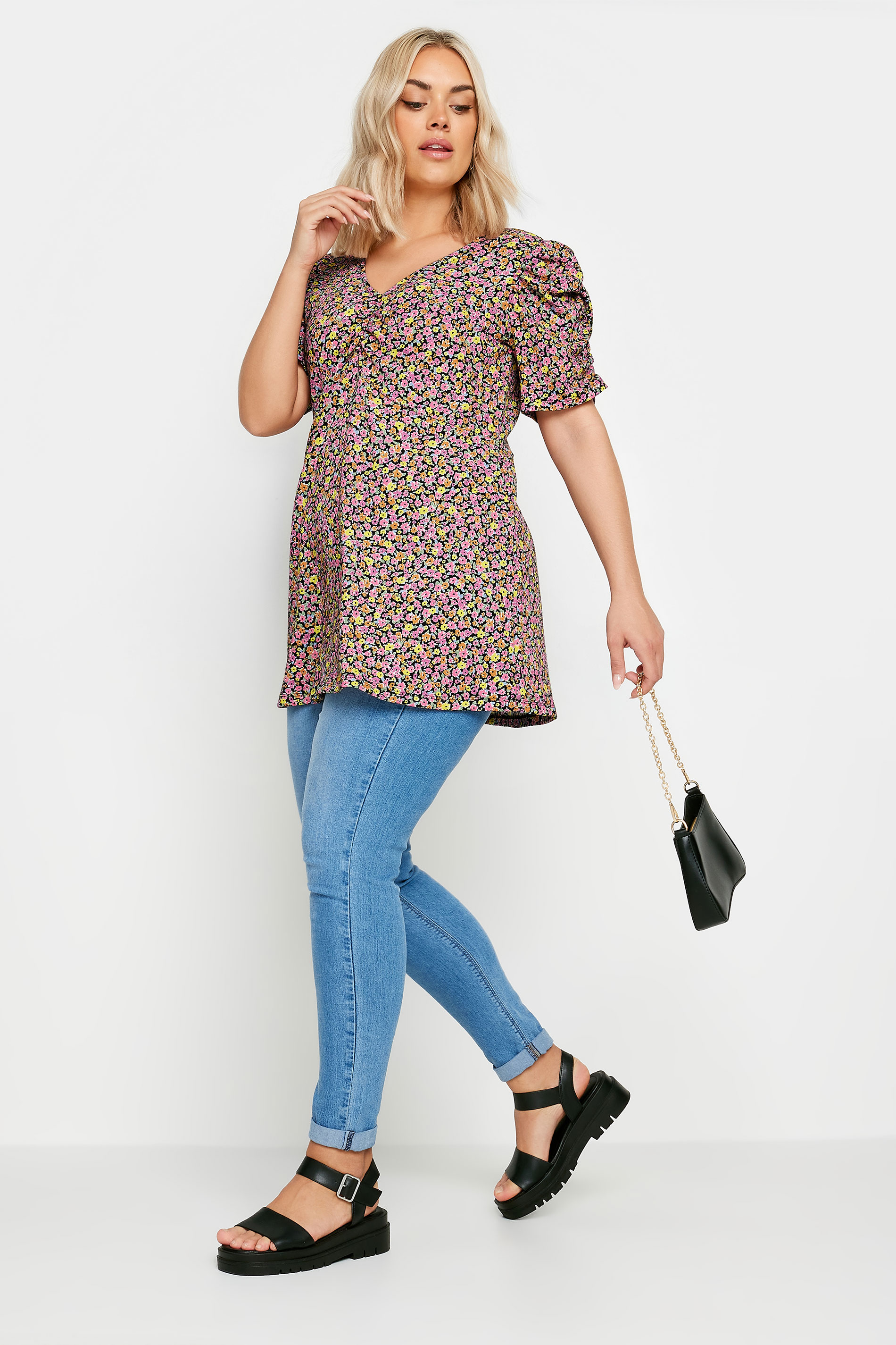 YOURS Plus Size Orange Floral Print Textured Milkmaid Top | Yours Clothing 2
