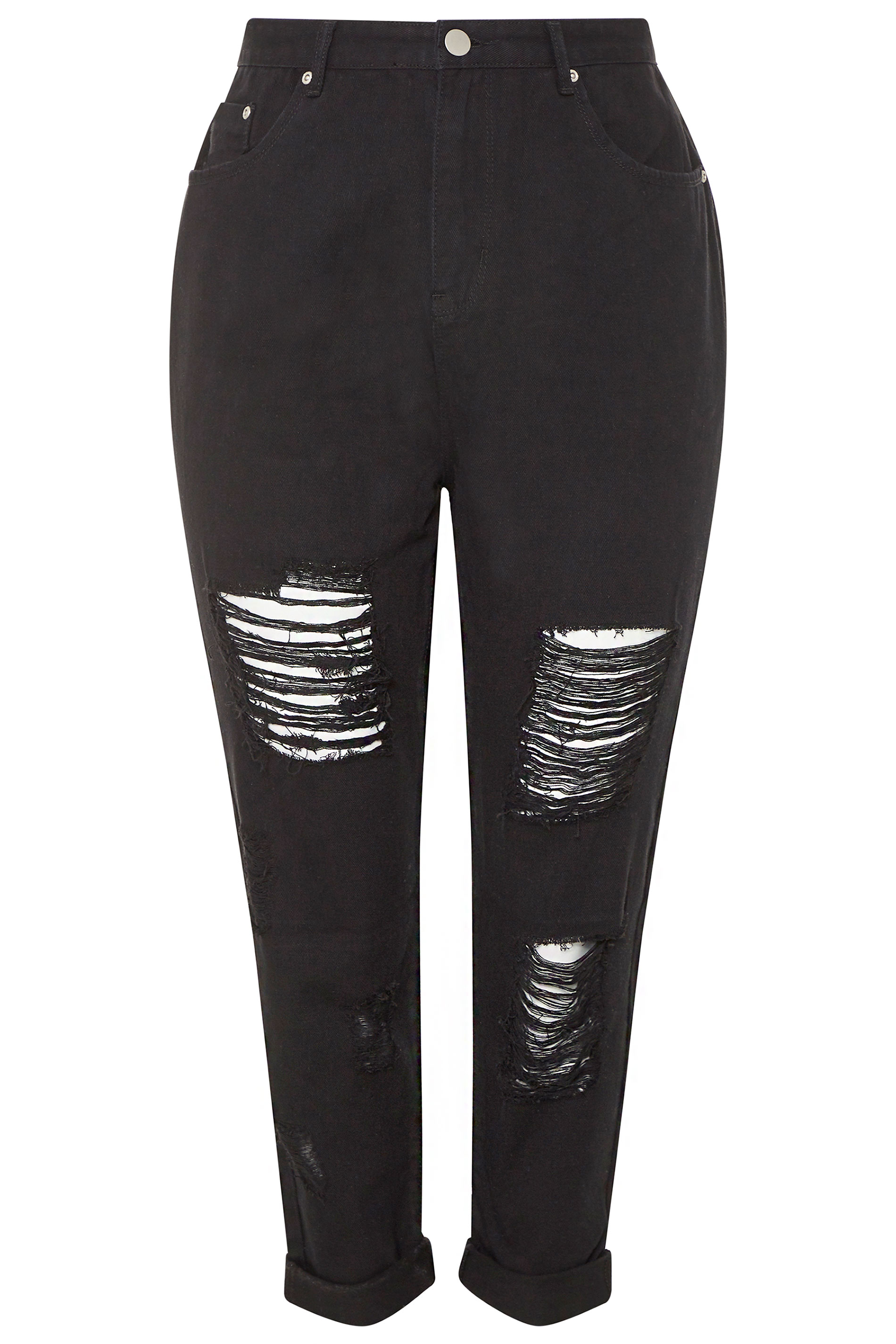 Black Extreme Distressed Mom Jeans | Yours Clothing 2