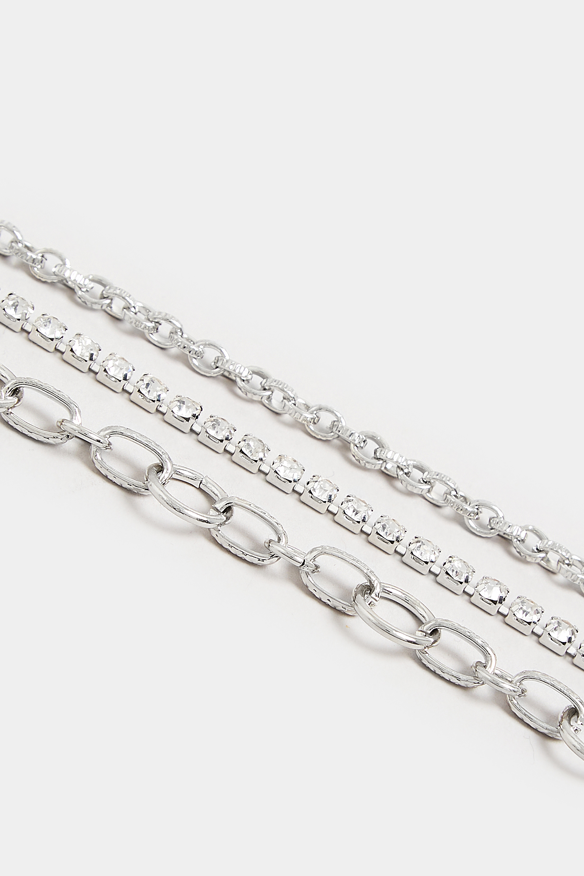 3 PACK Silver Diamante Chain Bracelet Set | Yours Clothing  3