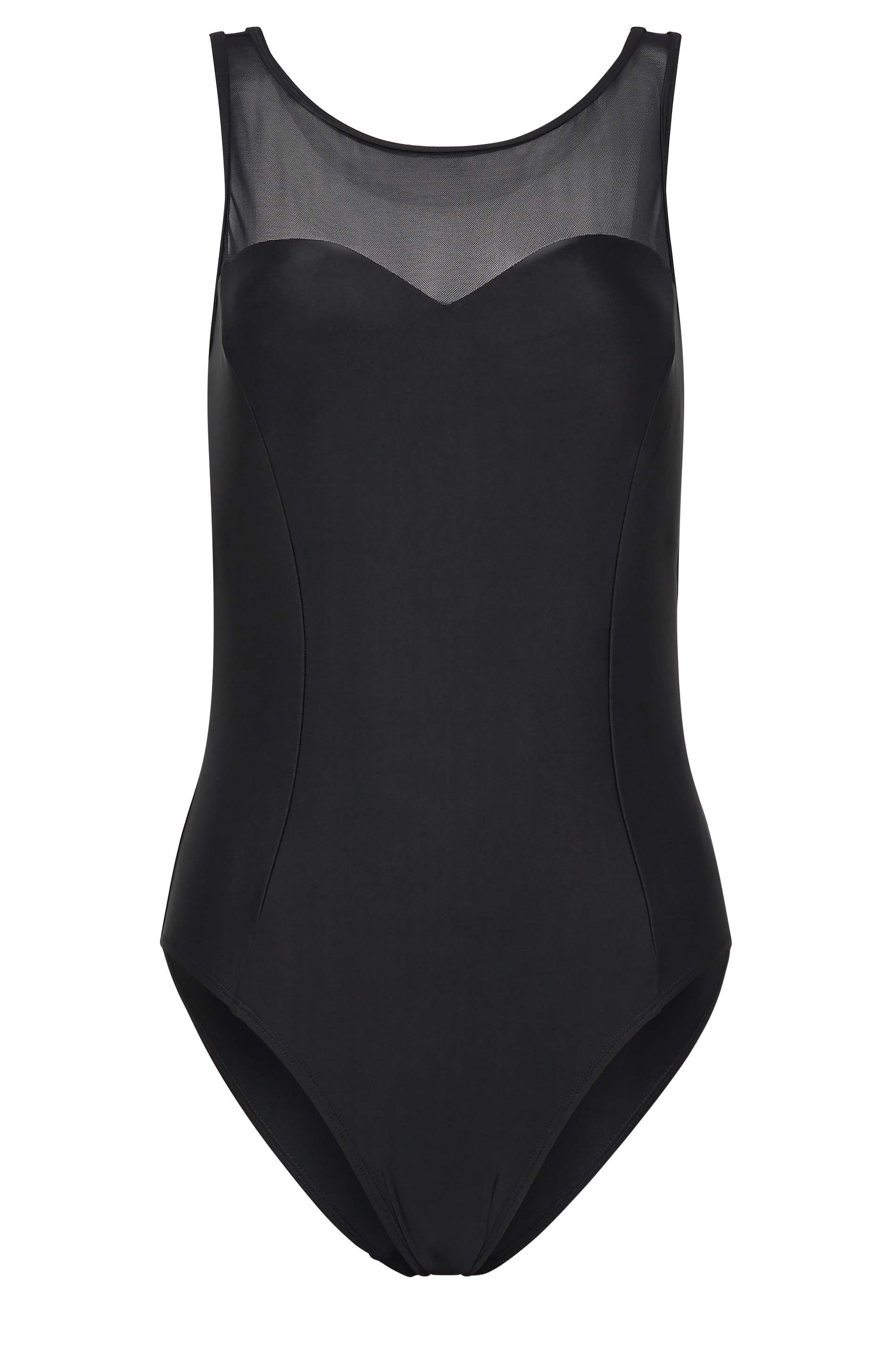 YOURS PETITE Plus Size Black Mesh Contour Swimsuit | Yours Clothing 1