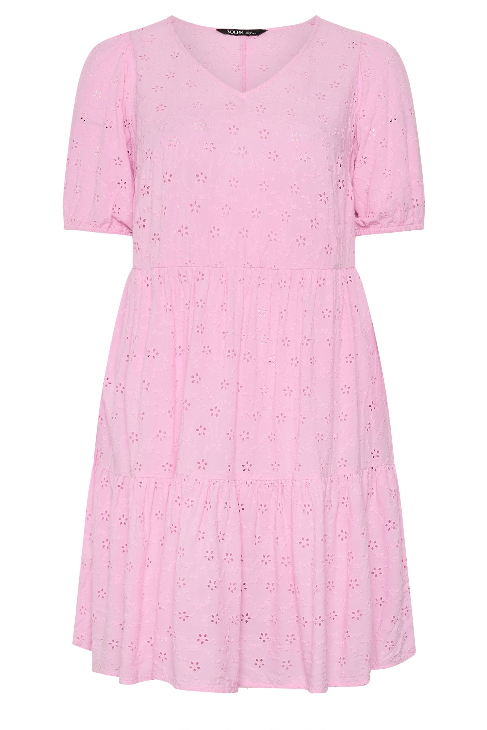 YOURS Plus Size Pink Broderie Anglaise Tiered Dress | Yours Clothing 5