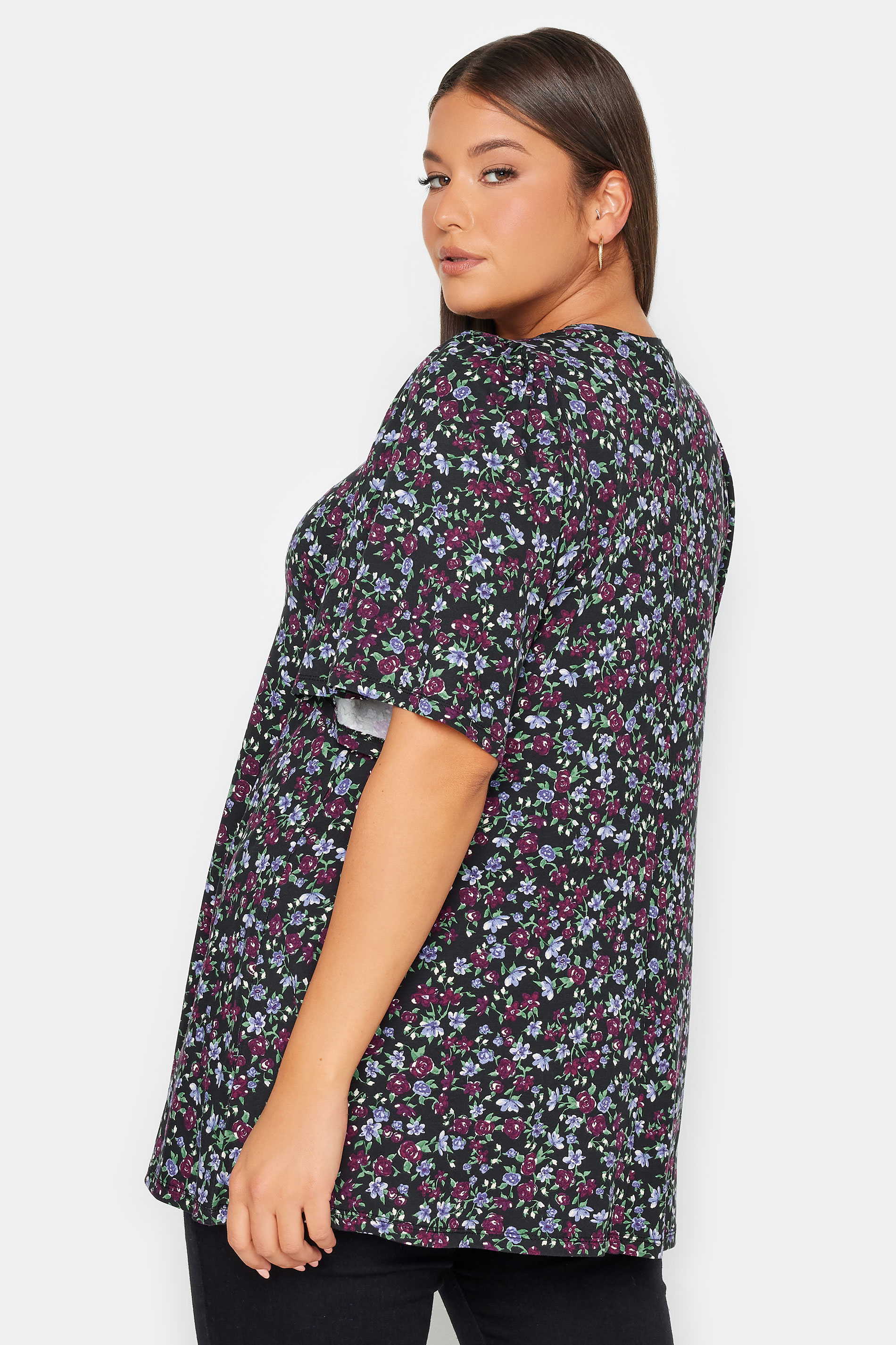 YOURS Plus Size Purple Floral Print Pleated Swing Top | Yours Clothing 3