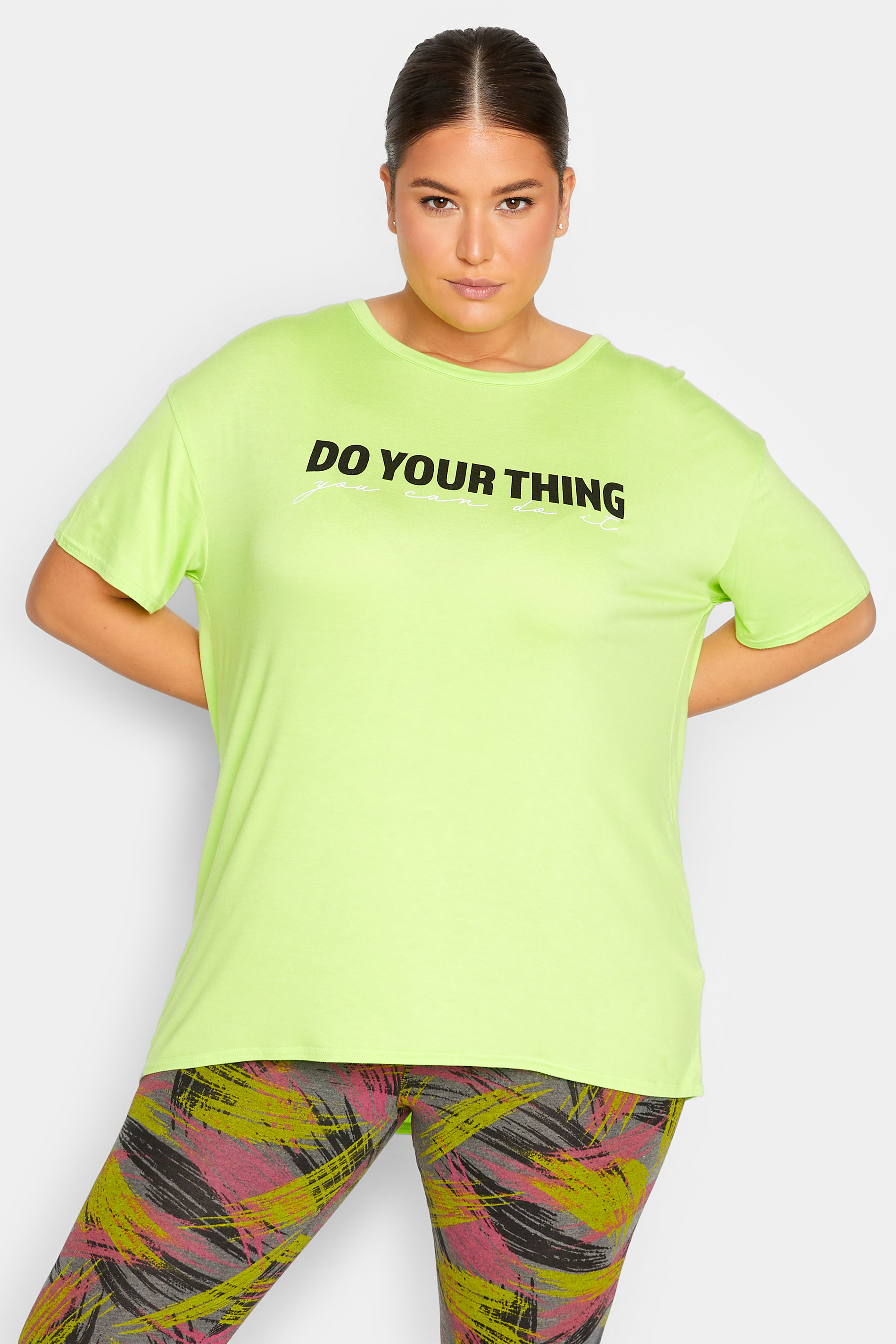 YOURS ACTIVE Plus Size Lime Green 'Do Your Thing' Slogan Top | Yours Clothing 1
