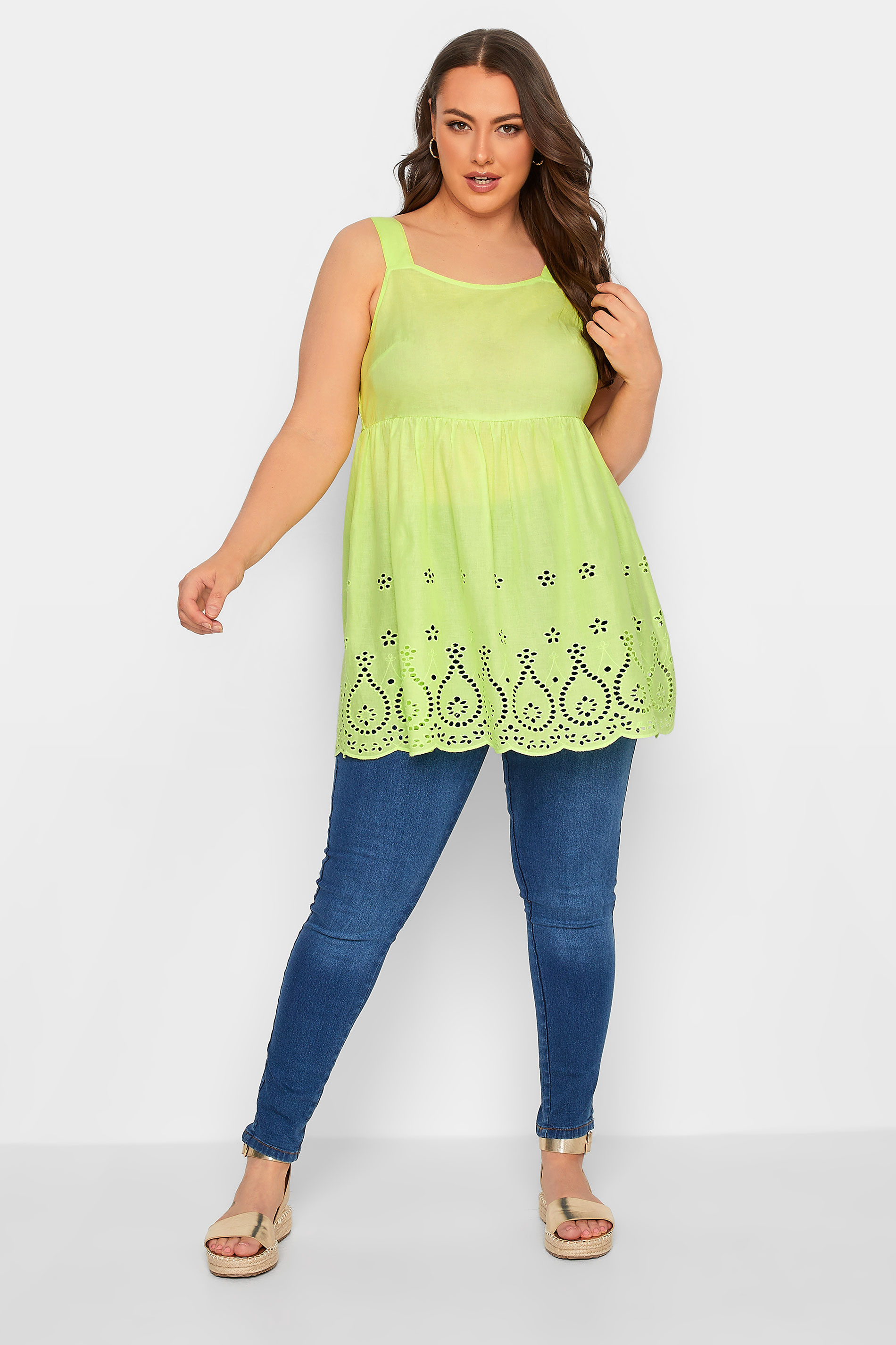 YOURS Plus Size Lime Green Broderie Anglaise Vest Top | Yours Clothing 2
