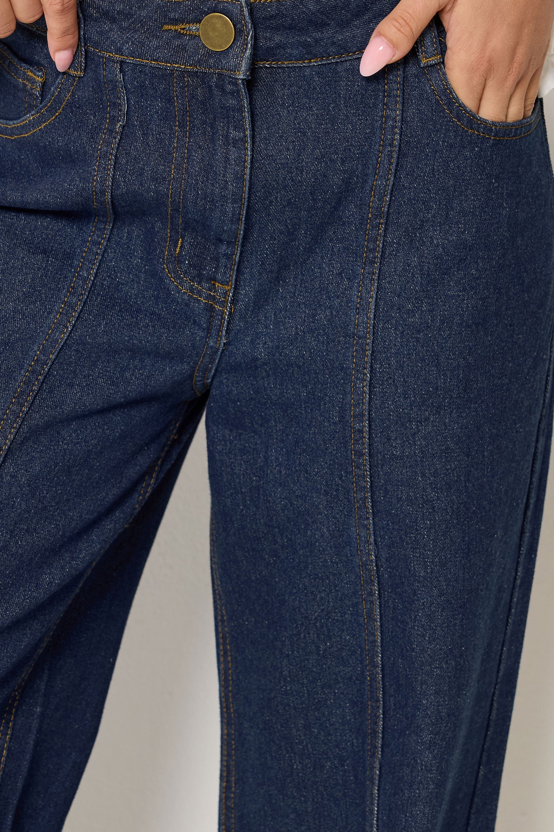 PixieGirl Petite Women's Dark Blue Seam Front Turn Up Denim Jeans | PixieGirl 4