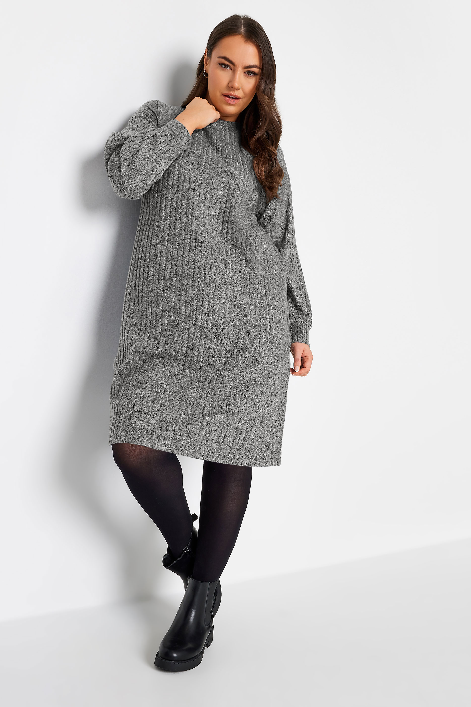 YOURS Plus Size Grey Soft Touch Jumper Dress | Yours Clothing 1