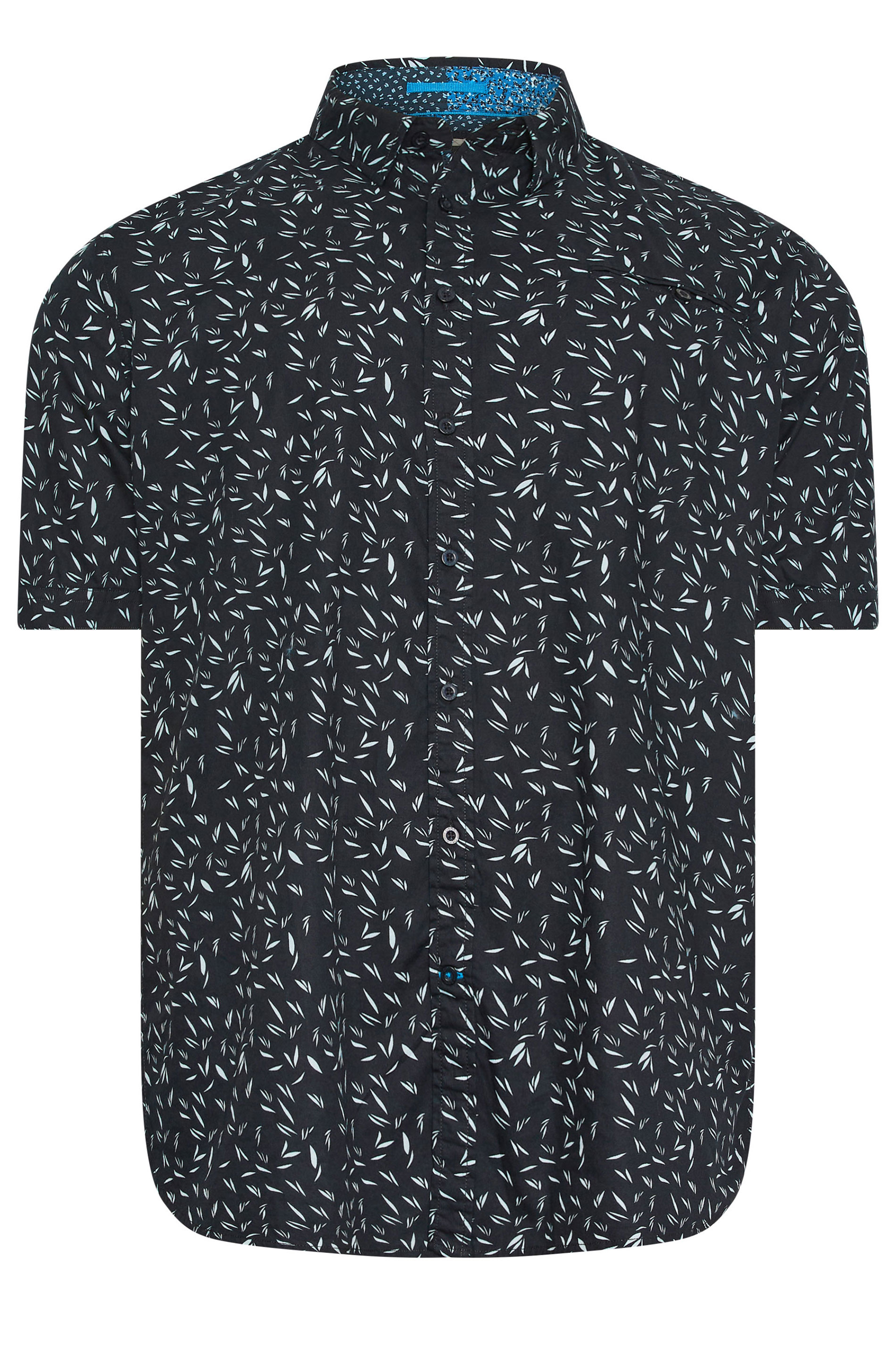 D555 Big & Tall Dark Navy Blue Leaf Print Short Sleeve Shirt | BadRhino 3