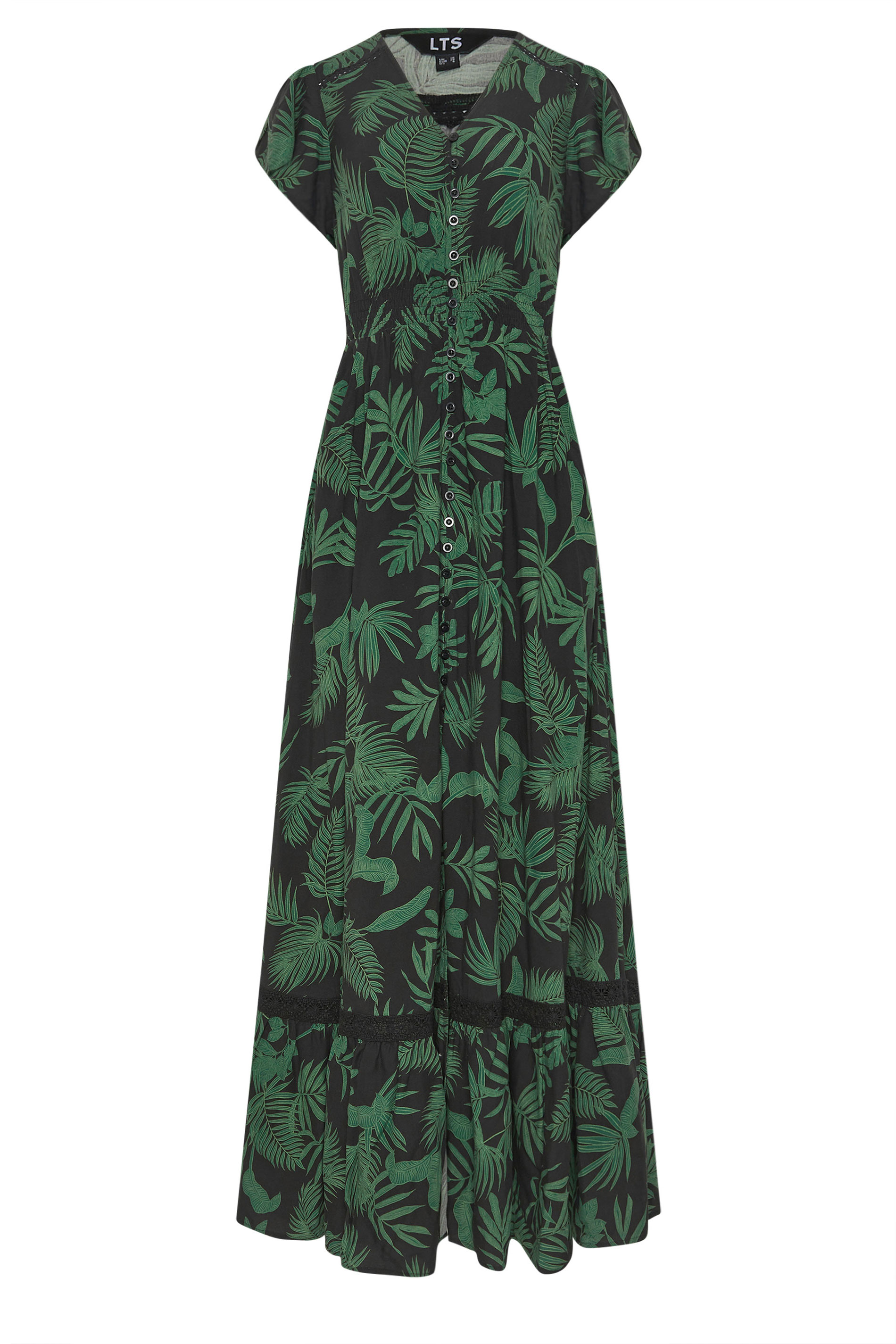 LTS Tall Women's Black & Green Palm Print Button Maxi Dress | Long Tall Sally 6