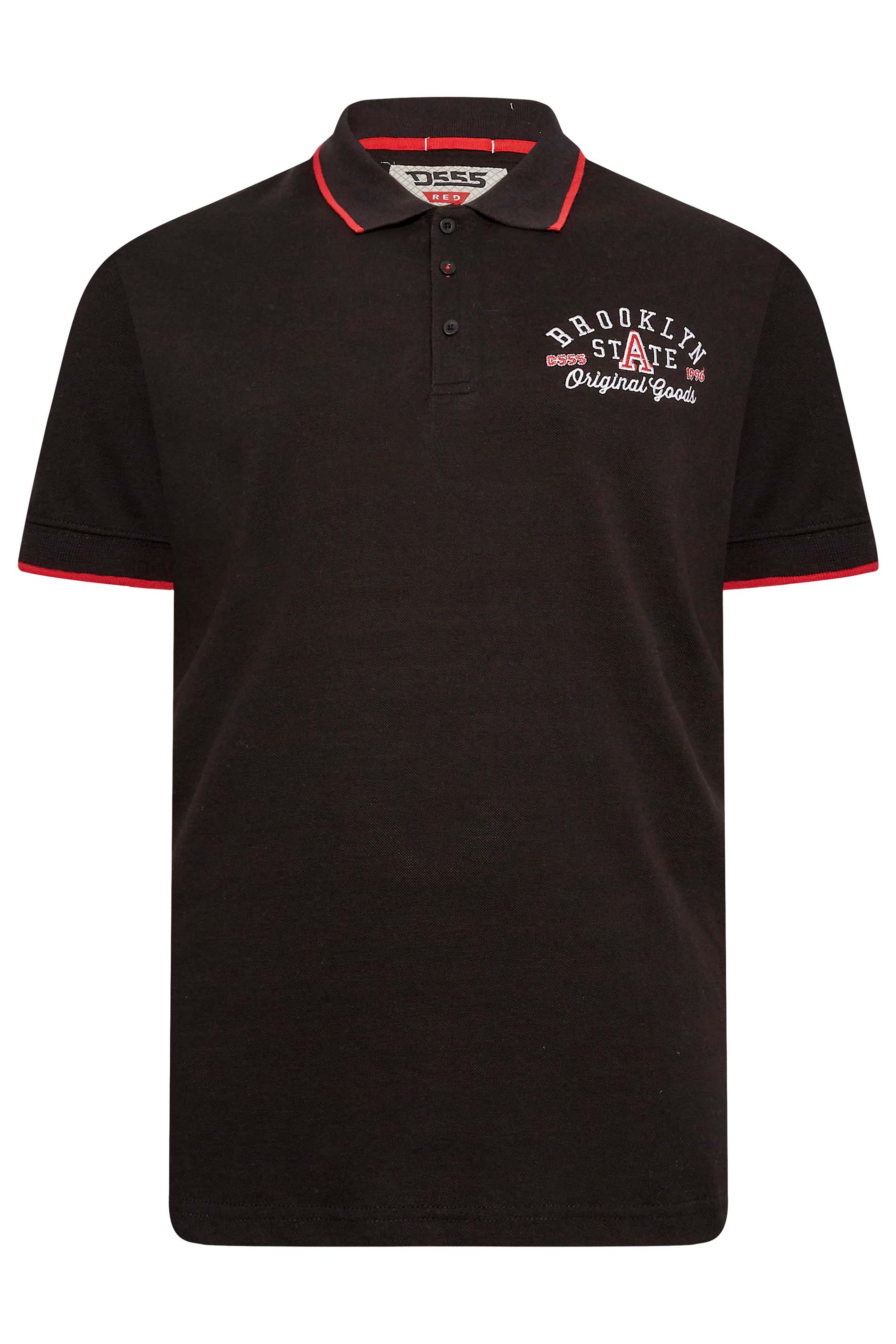 D555 Big & Tall Black 'Brooklyn State' Embroidered Polo Shirt | BadRhino 3