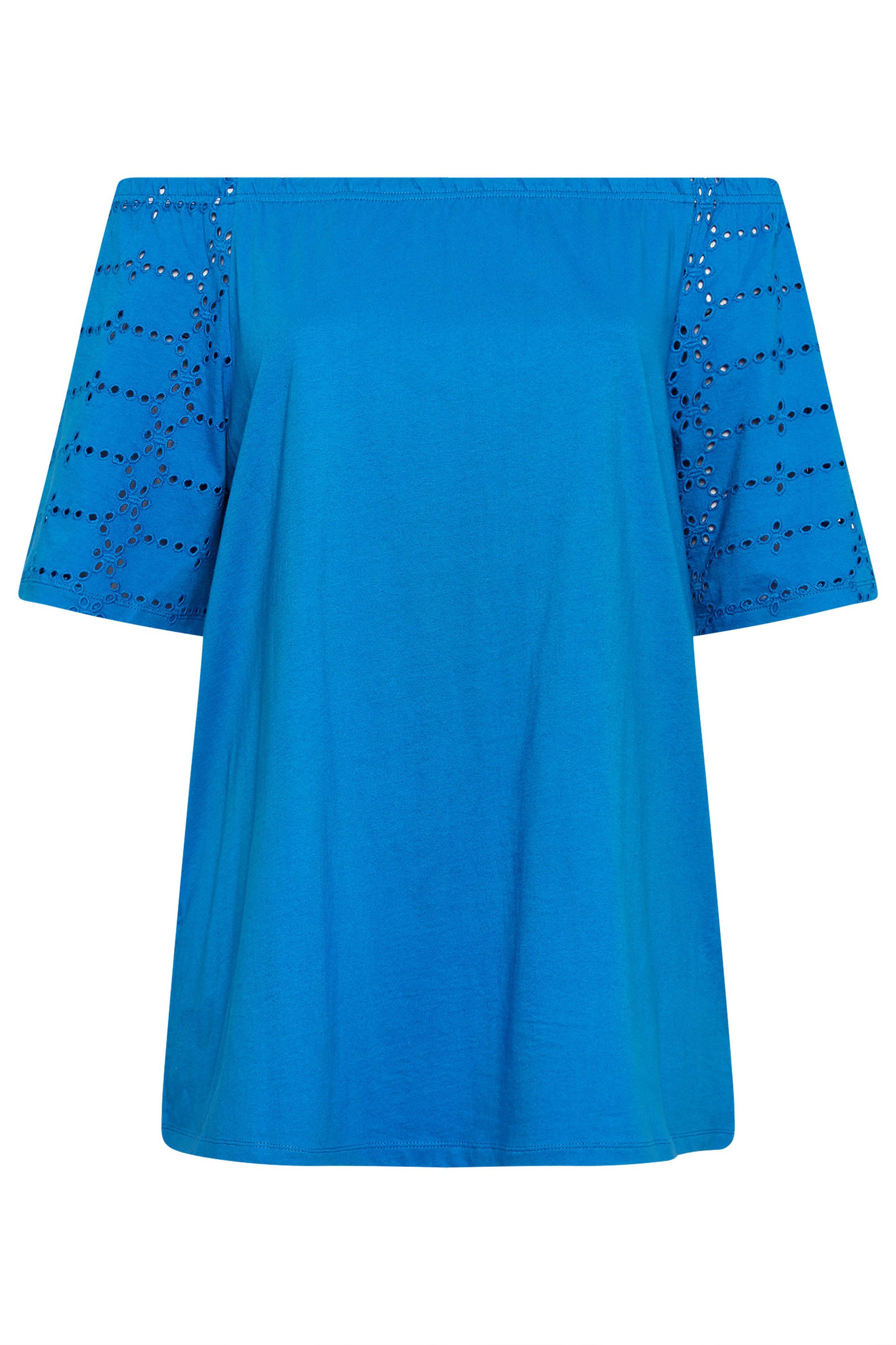 YOURS Plus Size Blue Broderie Anglaise Bardot Top | Yours Clothing