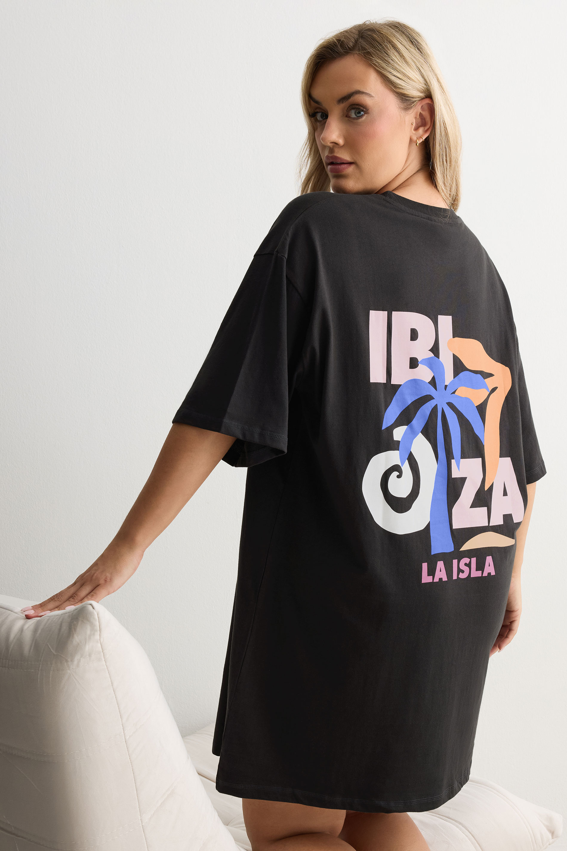 YOURS Plus Size Black 'Ibiza' Sleep Tee Nightdress | Yours Clothing 5