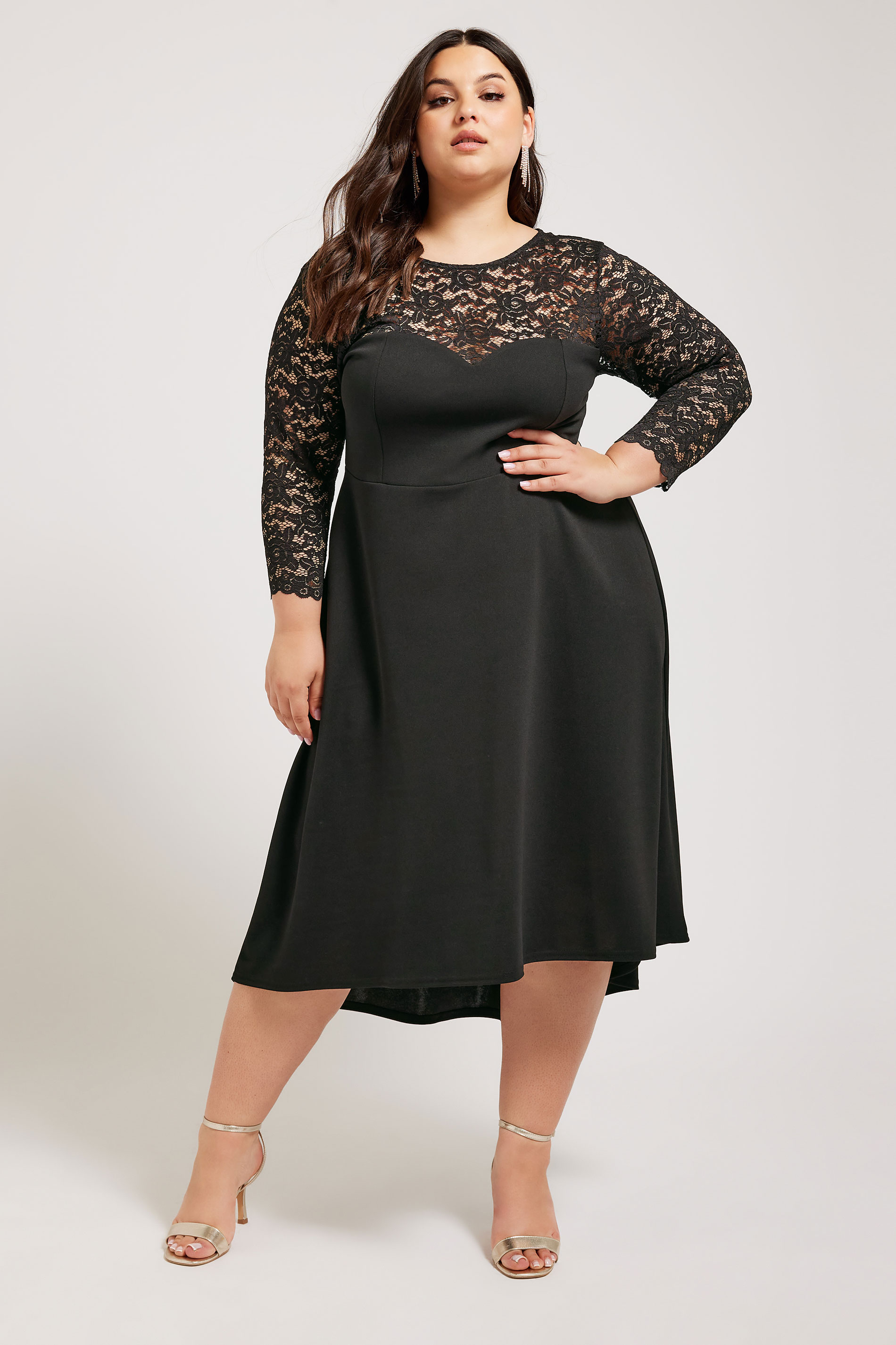 YOURS LONDON Plus Size Black Lace Sweetheart Dress | Yours Clothing 1