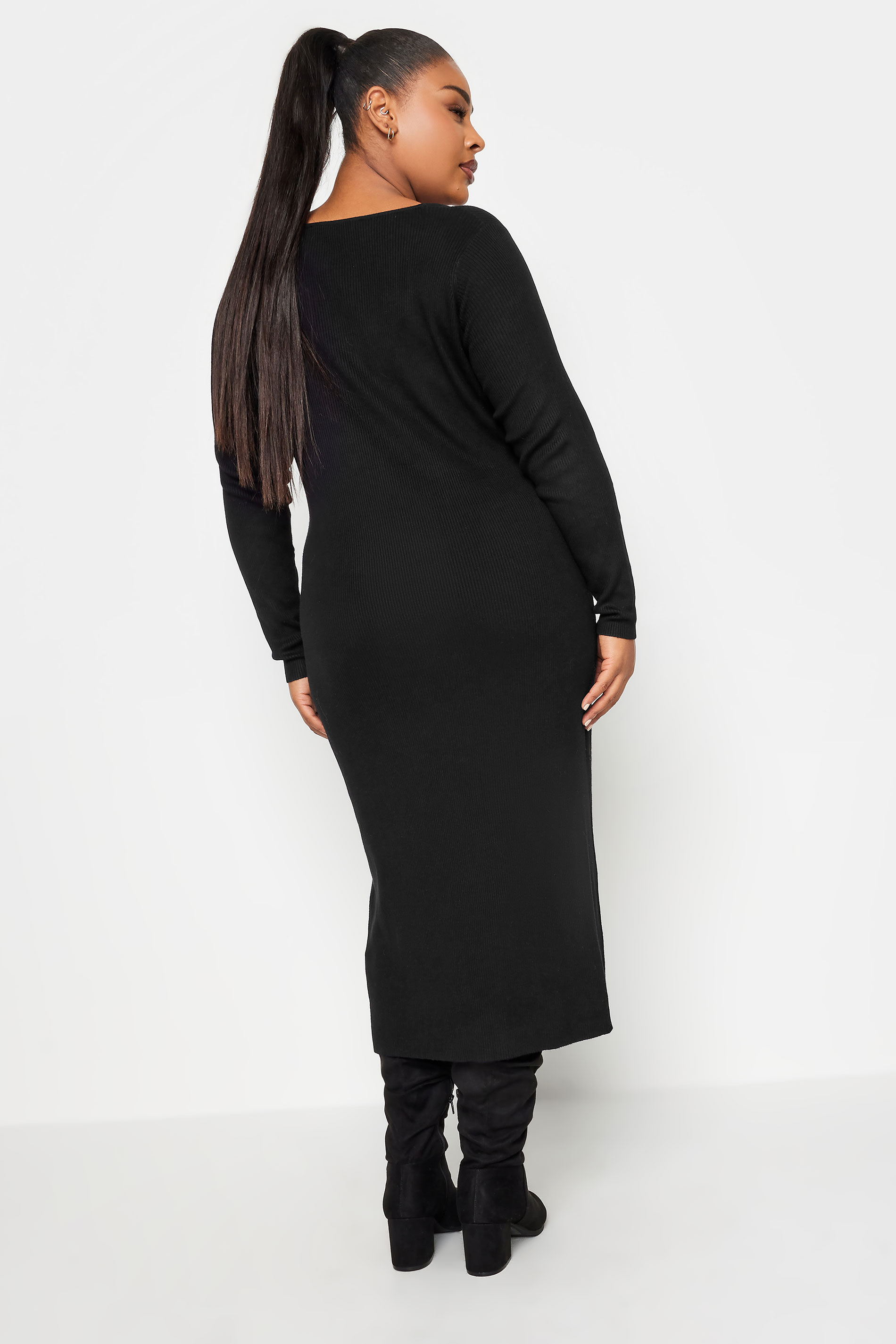 YOURS Plus Size Black Sweetheart Neck Midi Jumper Dress | Yours Clothing 3