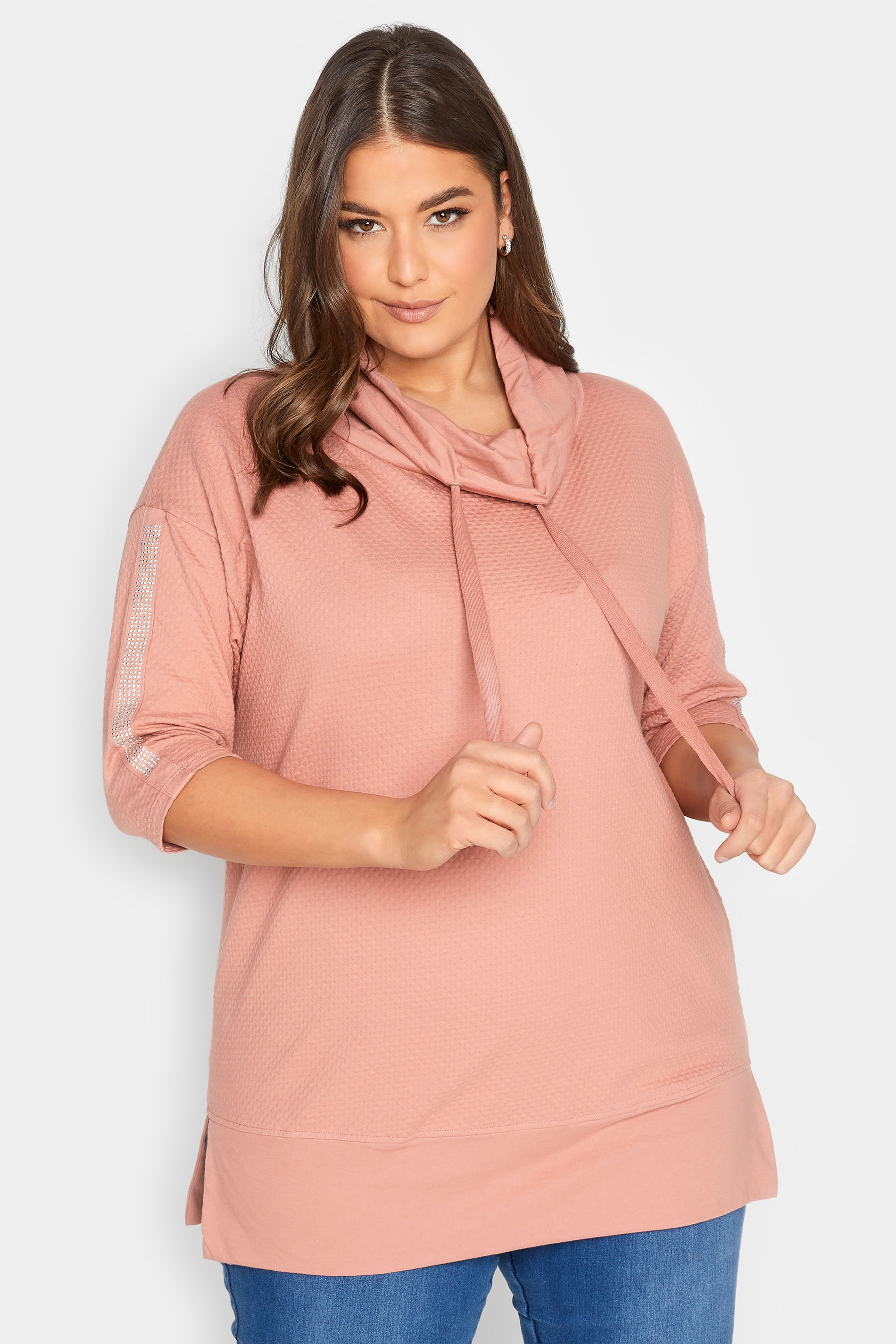 Plus Size Pink Stud Sleeve Sweatshirt | Yours Clothing 1