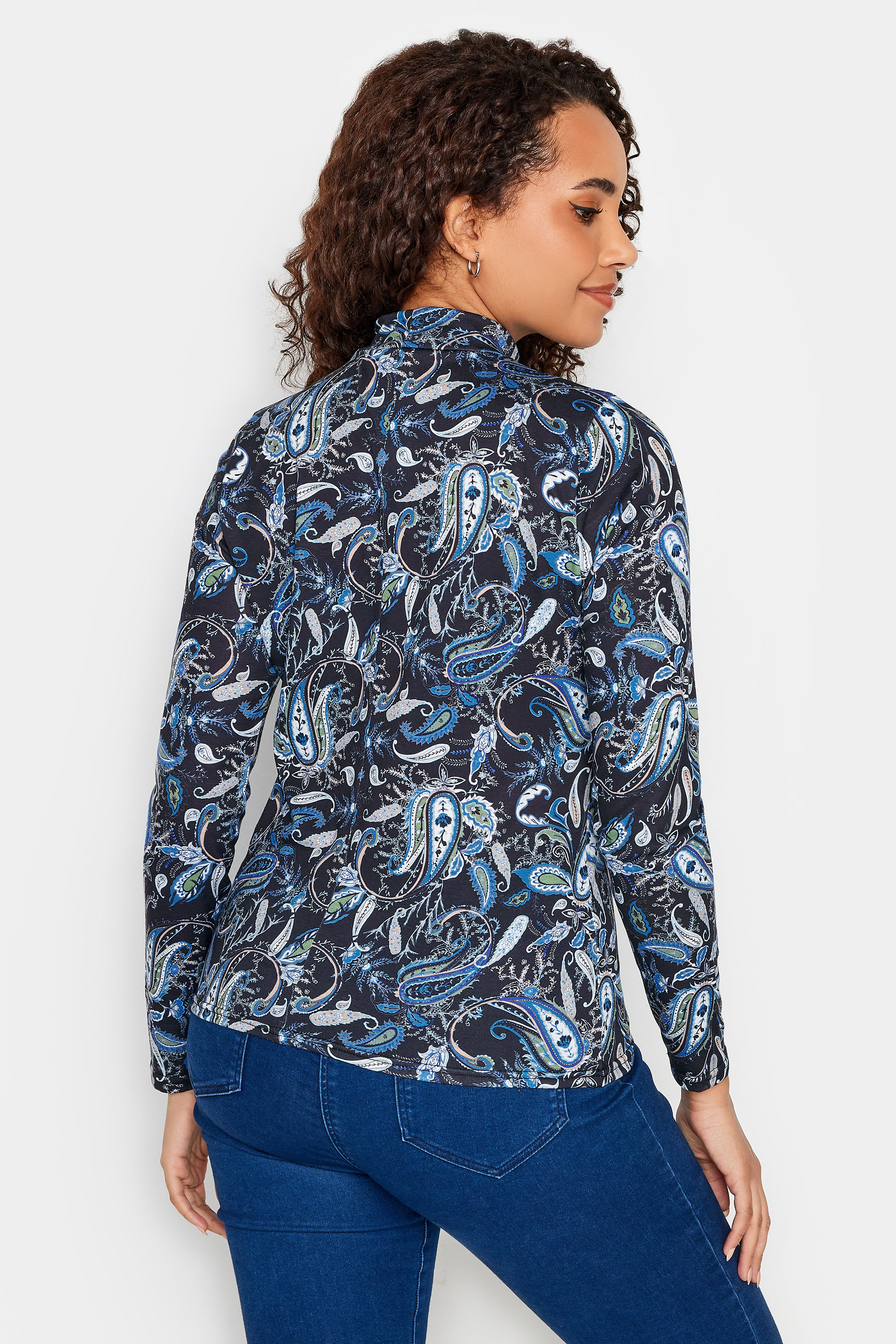 M&Co Black & Blue Paisley Print Turtle Neck Long Sleeve Top | M&Co 2