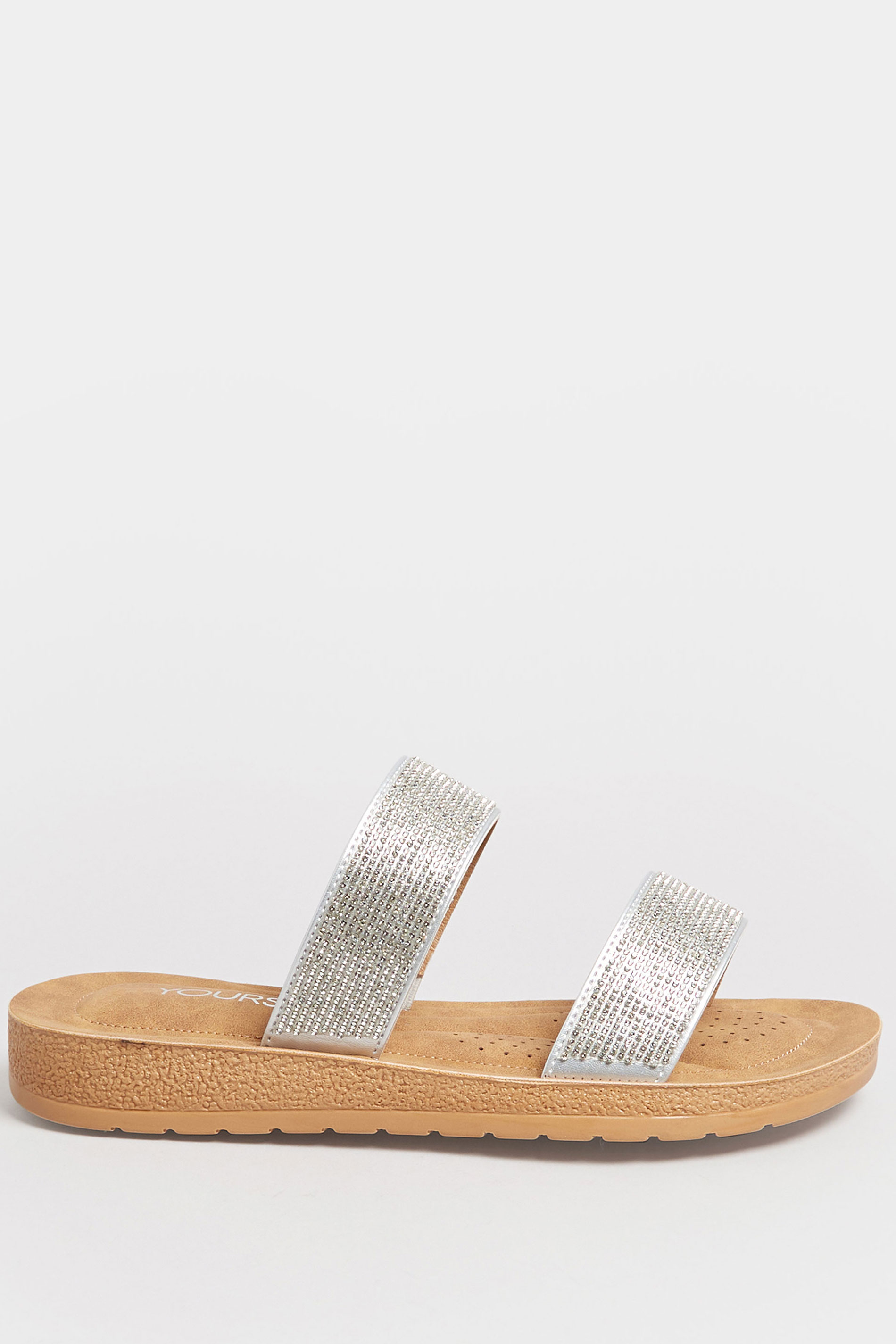 Silver & Brown Glitter Strap Mule Sandals In Extra Wide EEE Fit | Yours Clothing  3