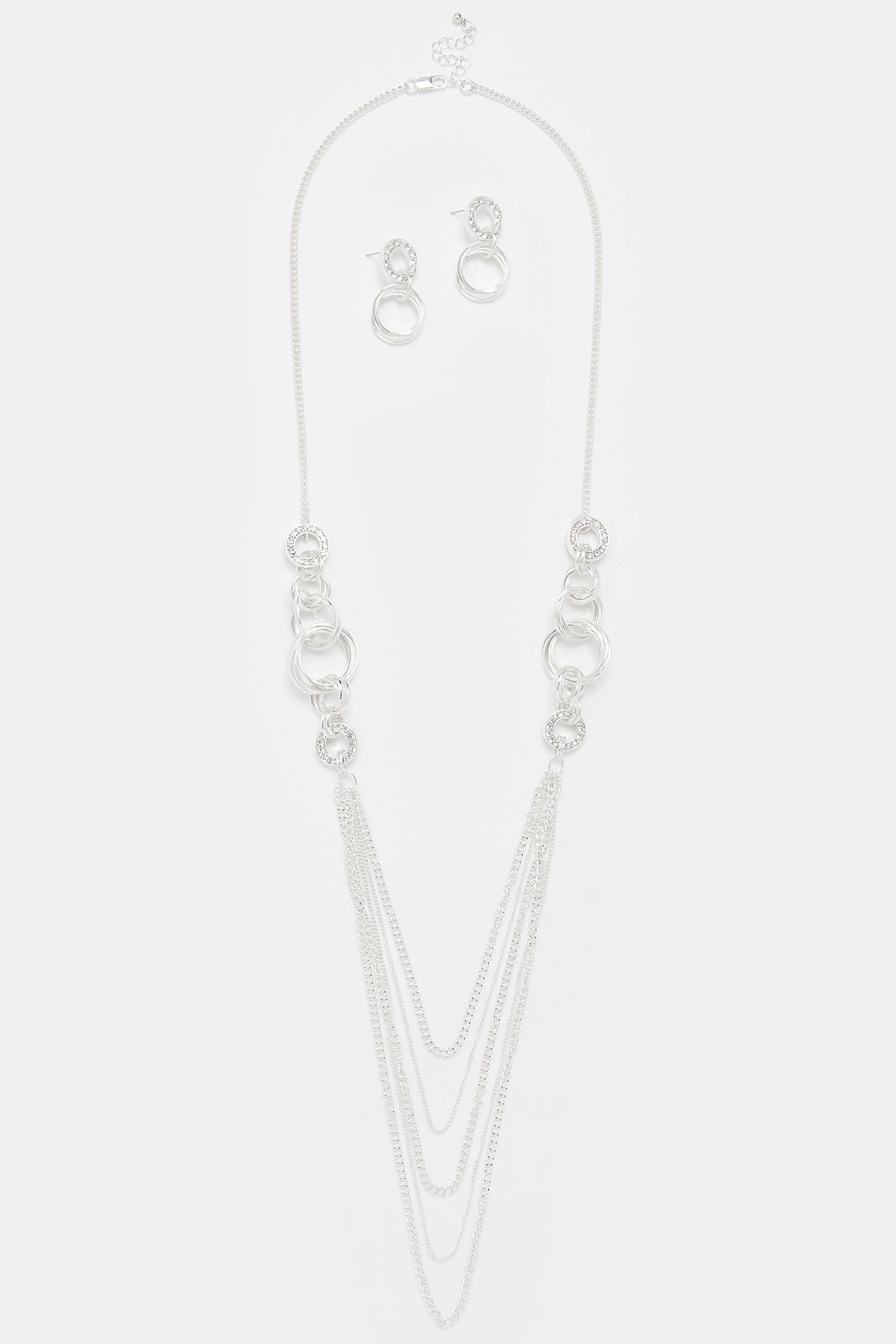 Silver Tone Long Layered Necklace & Earrings Set | Ypurs Clothing 3