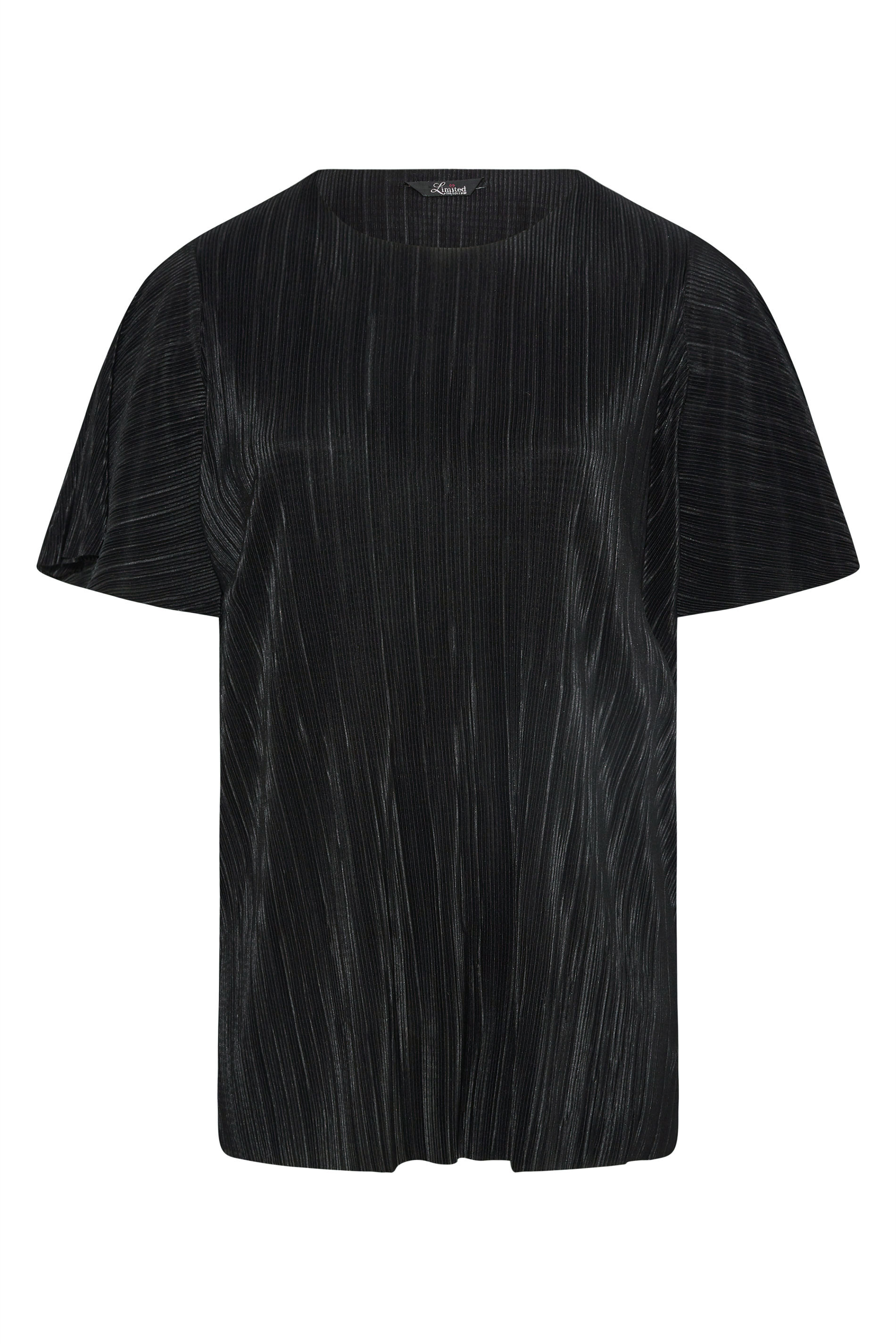 Grande taille  Tops Grande taille  Tops de Soirée | LIMITED COLLECTION - T-Shirt Noir Ample Texture Plissée - KK29064