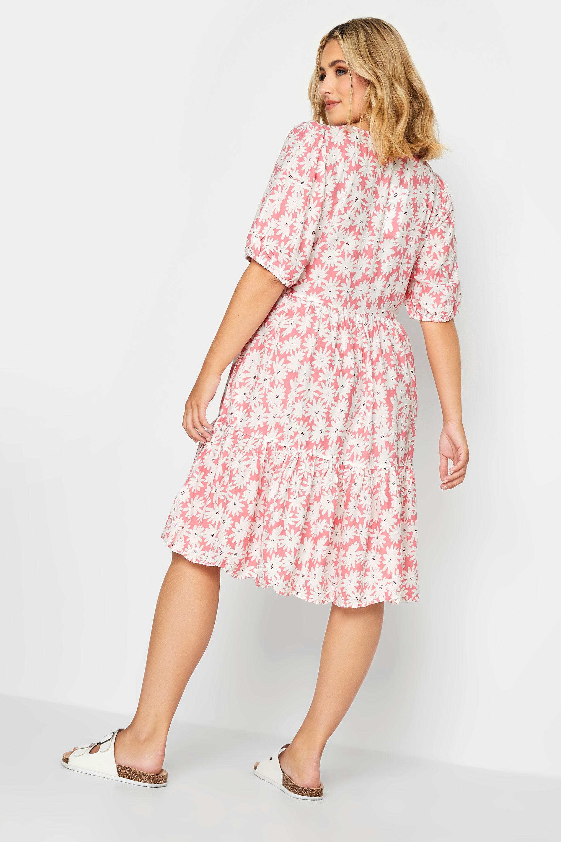 YOURS Plus Size Pink Floral Print Tiered Midi Dress | Yours Clothing 3