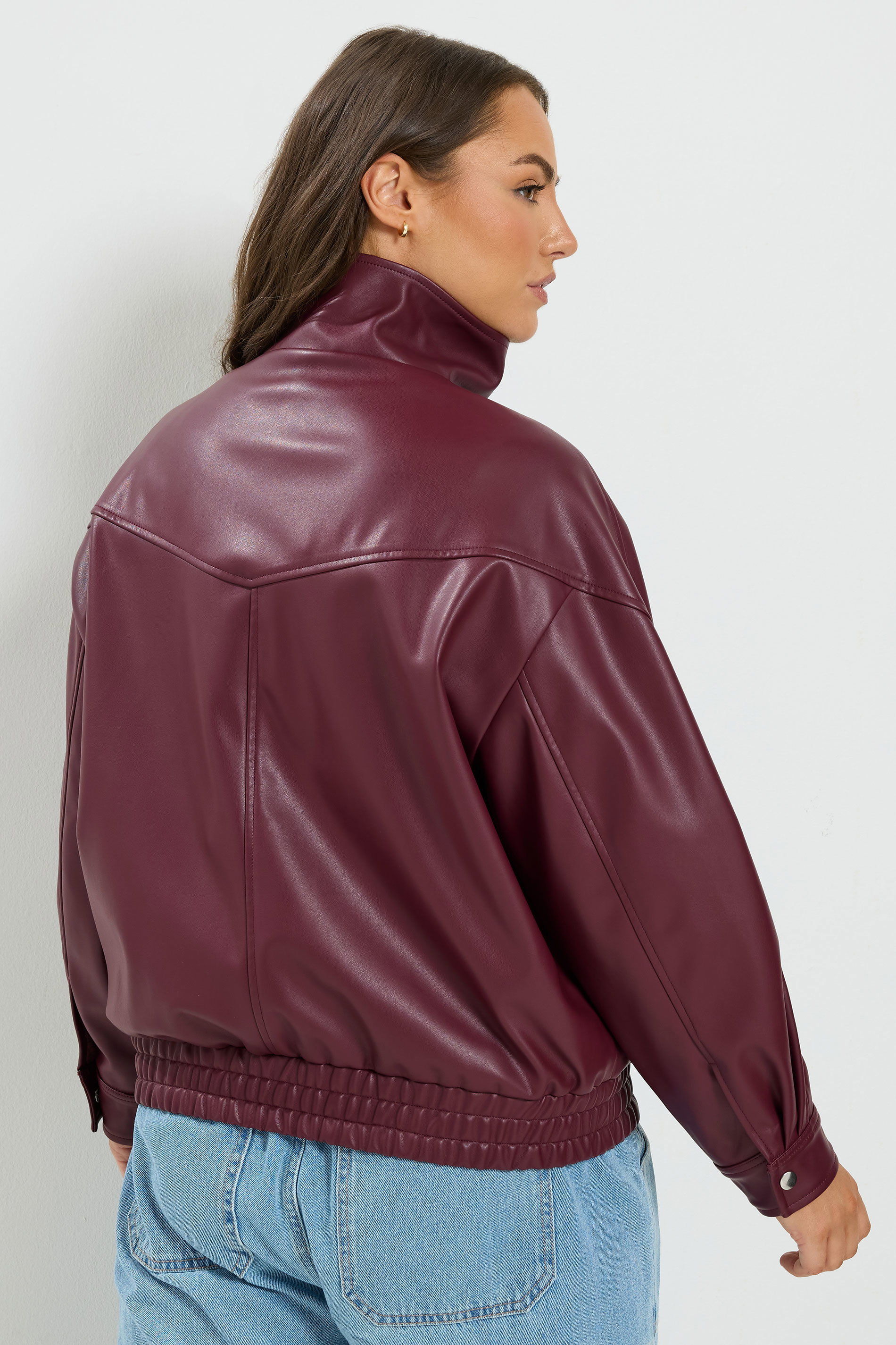 YOURS Plus Size Red Faux Leather Funnel Neck Jacket | Yours Clothing 4