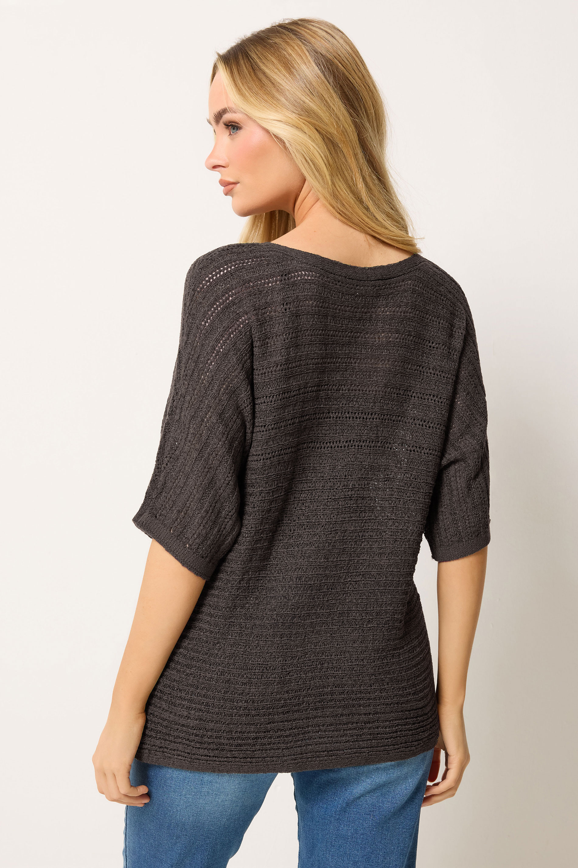 M&Co Chocolate Brown Short Sleeve Tape Knit Jumper | M&C0 2