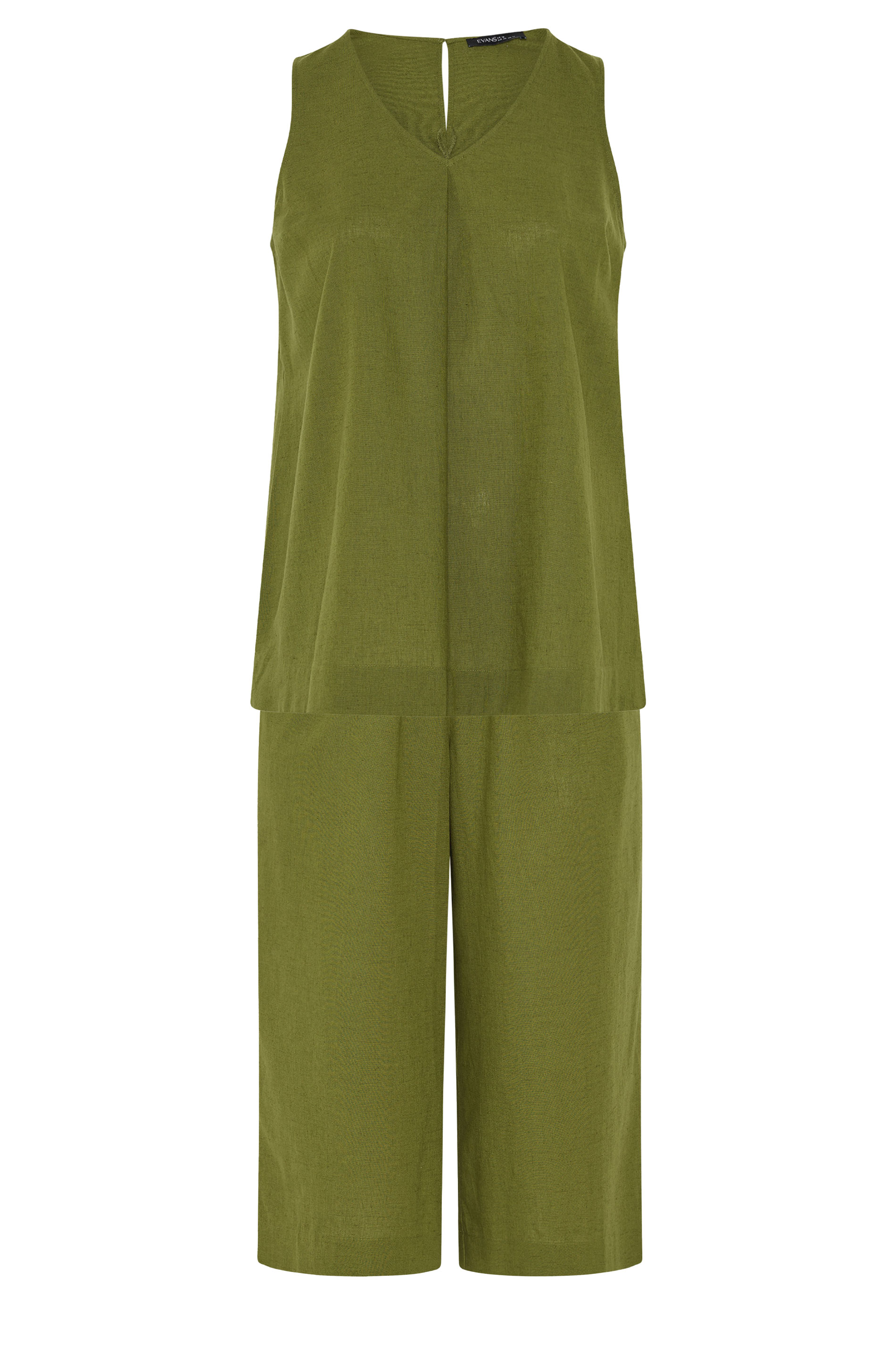 EVANS Plus Size Set Green Linen Vest & Trouser | Evans 7