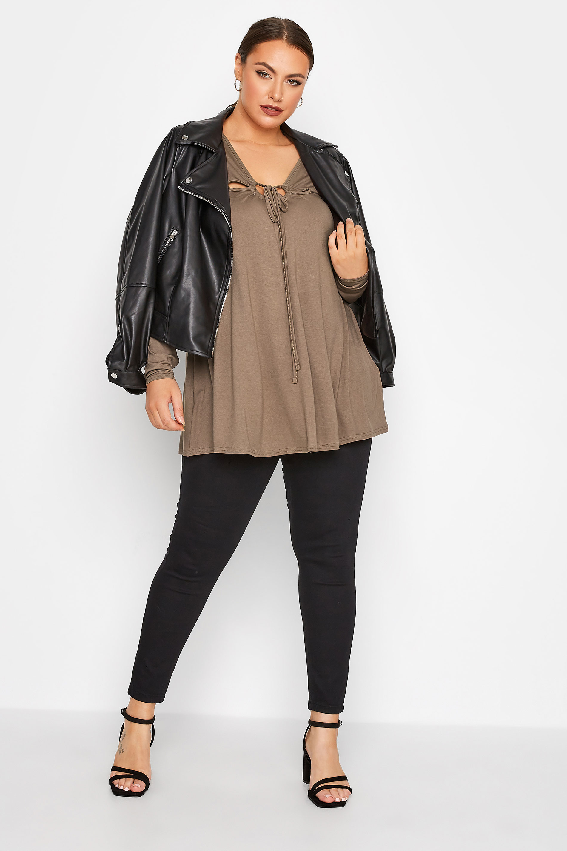 LIMITED COLLECTION Plus Size Mocha Brown Keyhole Tie Long Sleeve Top | Yours Clothing  2