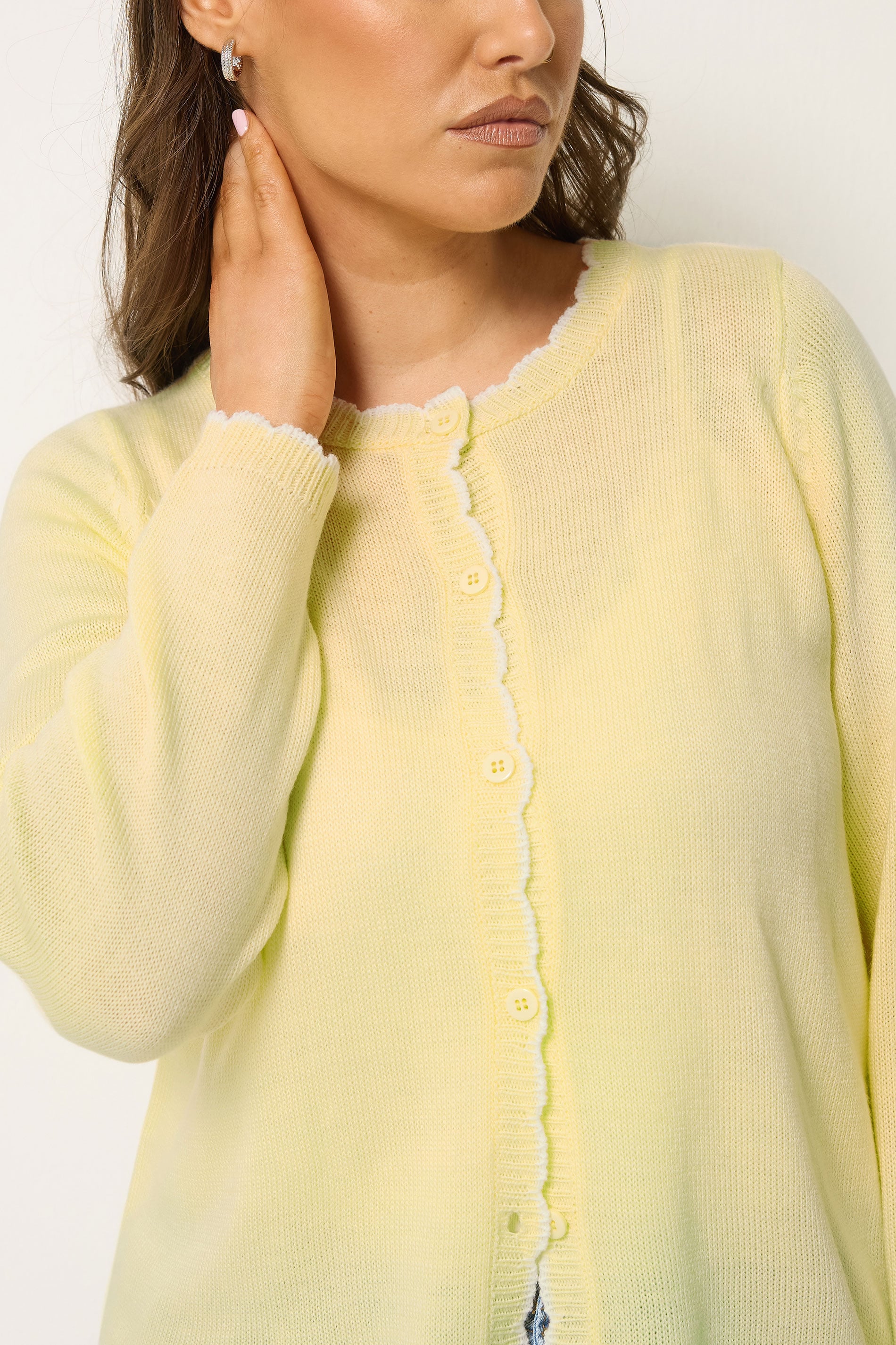 YOURS Plus Size Yellow Scallop Edge Cardigan | Yours Clothing 4